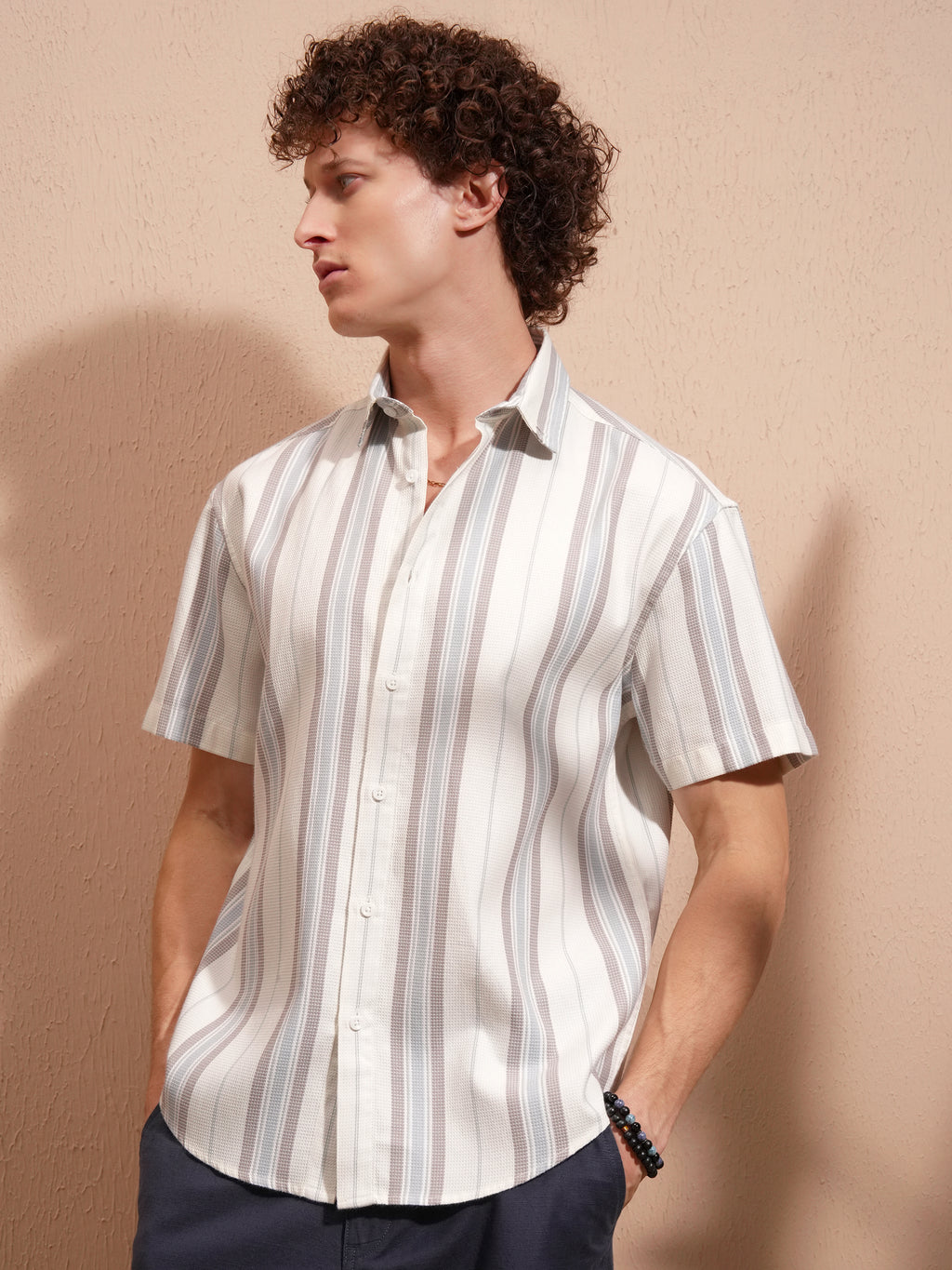 Highlander Men White Striped Relaxed Fit Casual Shirt - White - Image 4