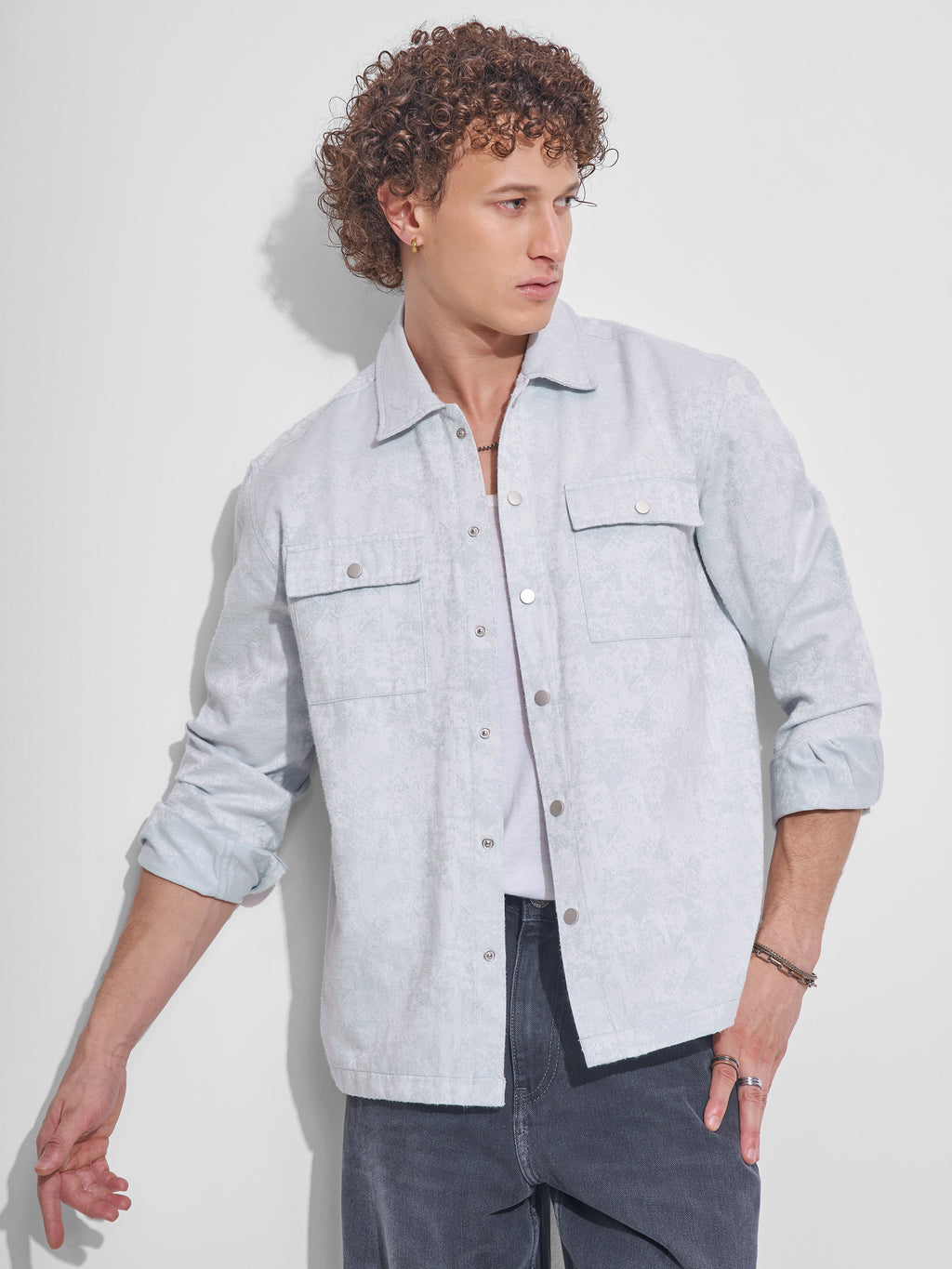 Highlander Men Blue Self Design Relaxed Fit Casual Shirt - Blue - Image 1
