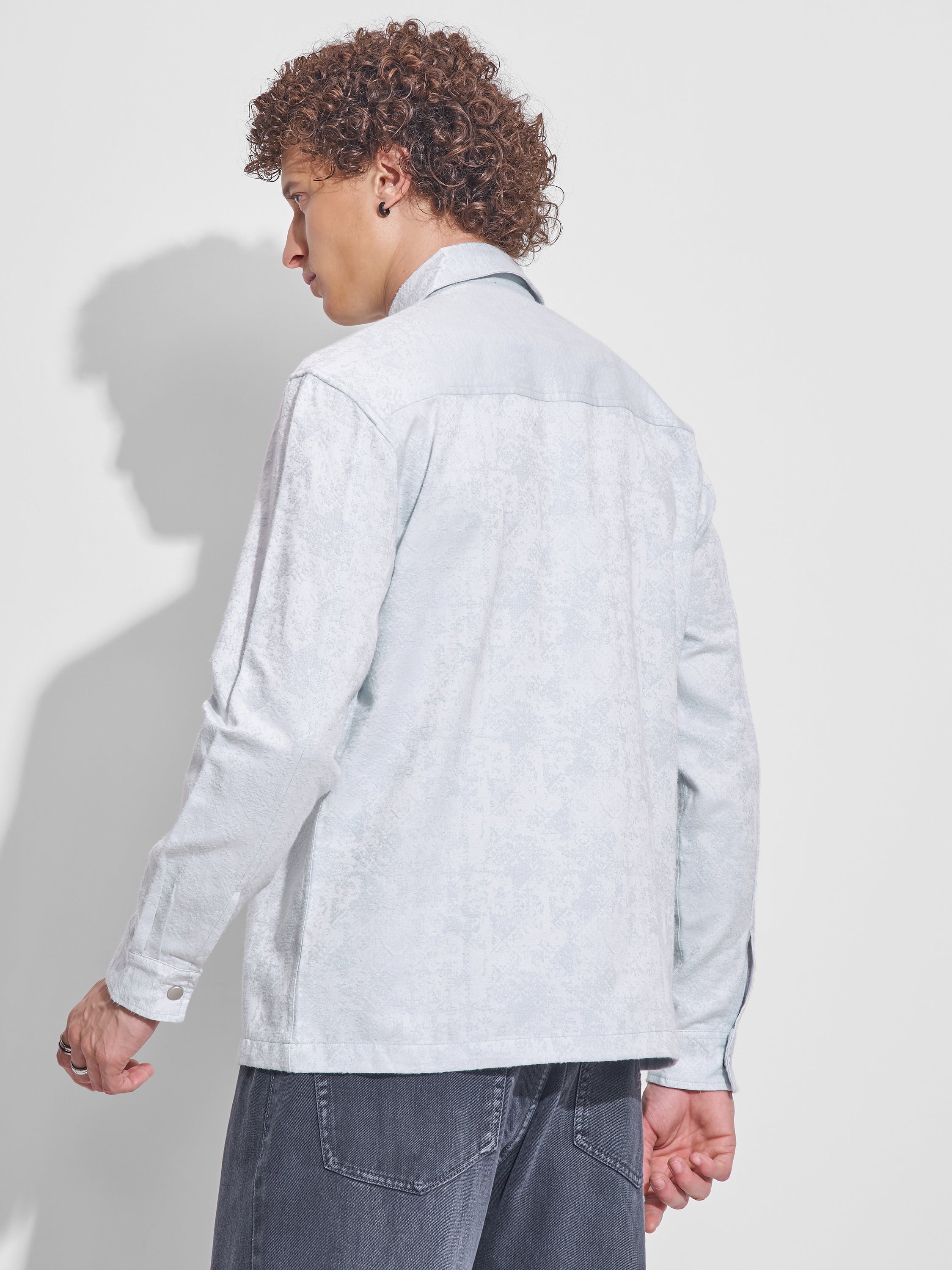 Highlander Men Blue Self Design Relaxed Fit Casual Shirt - Blue - Image 3