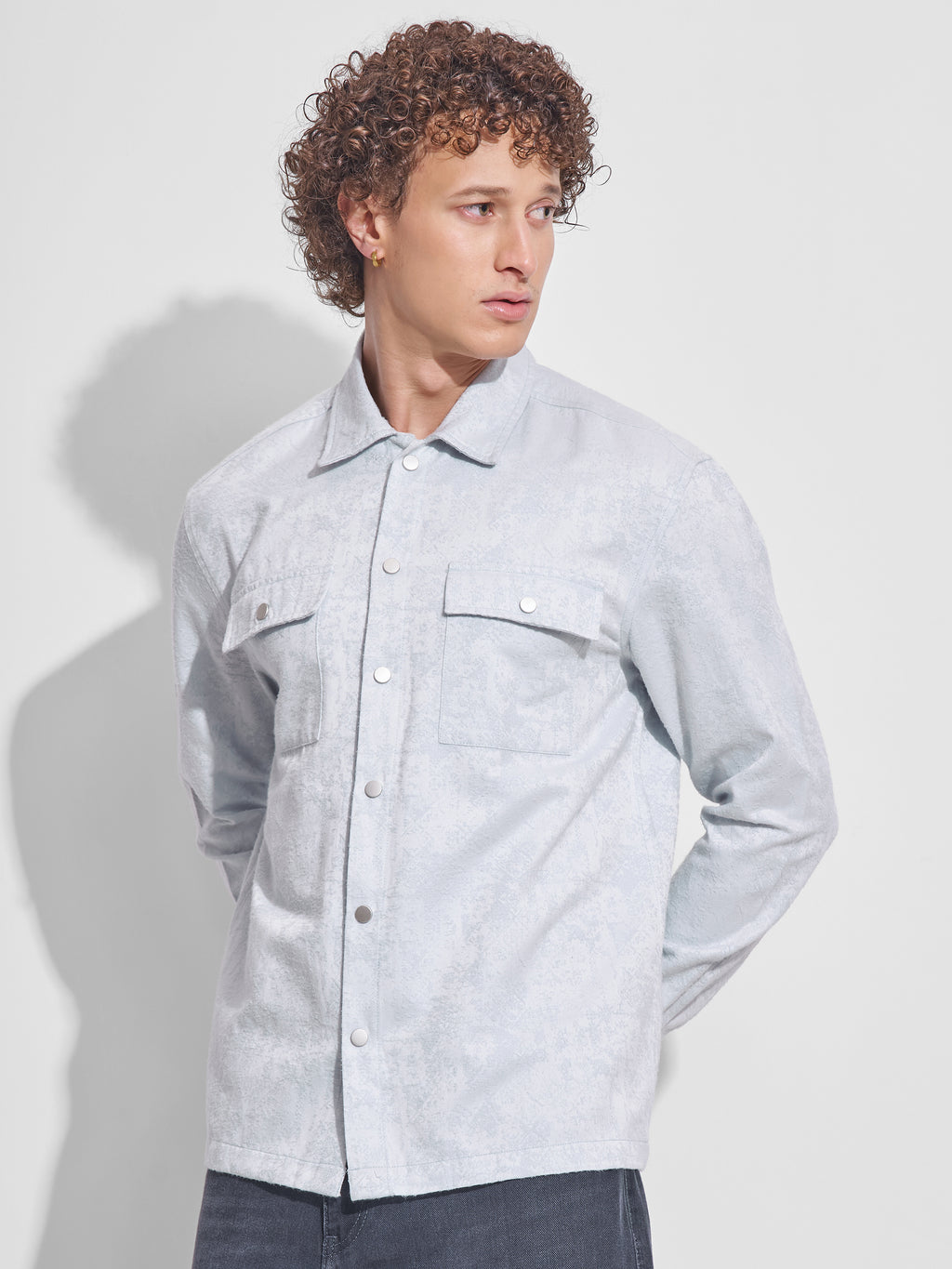 Highlander Men Blue Self Design Relaxed Fit Casual Shirt - Blue - Image 4