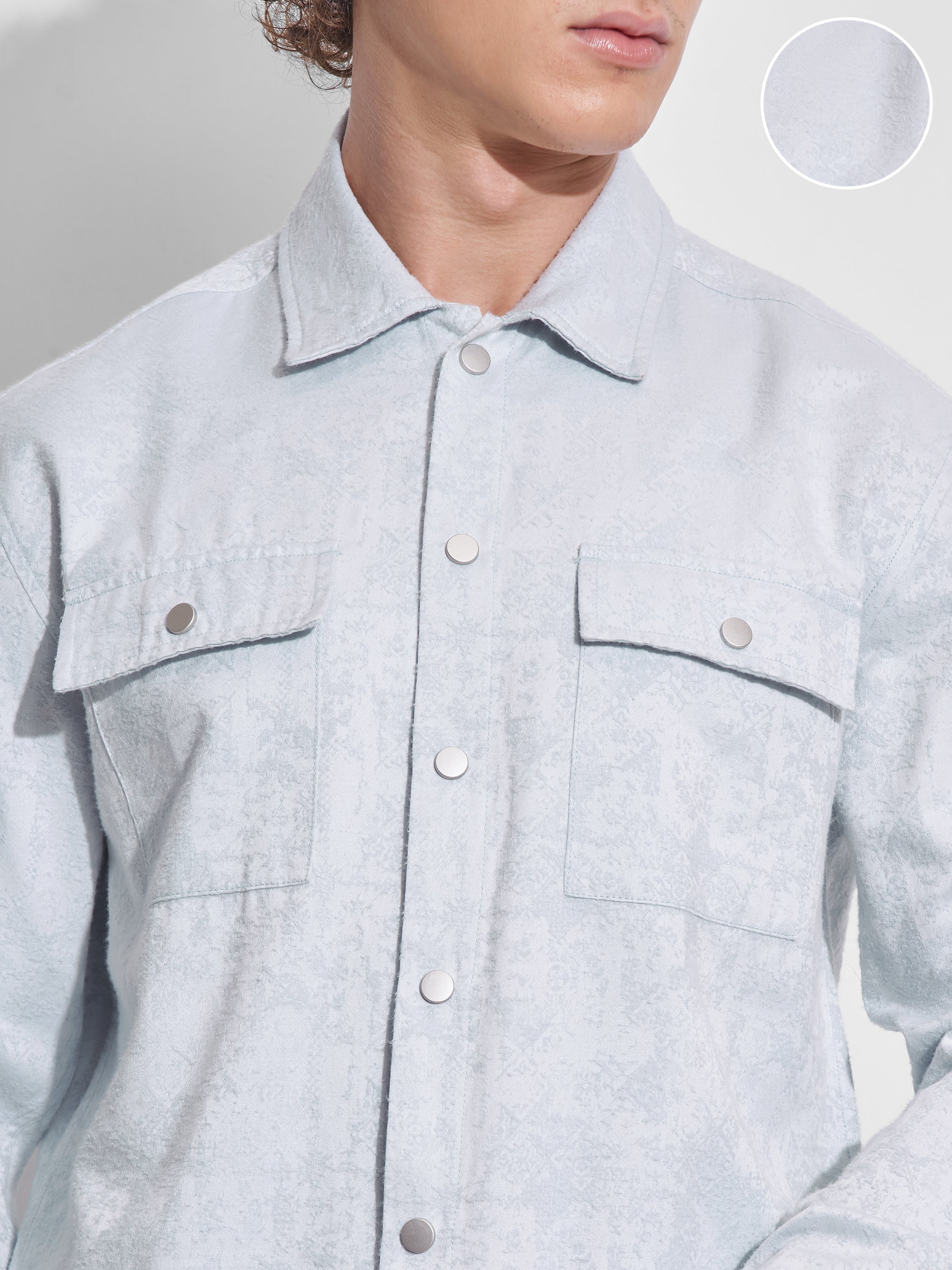 Highlander Men Blue Self Design Relaxed Fit Casual Shirt - Blue - Image 5