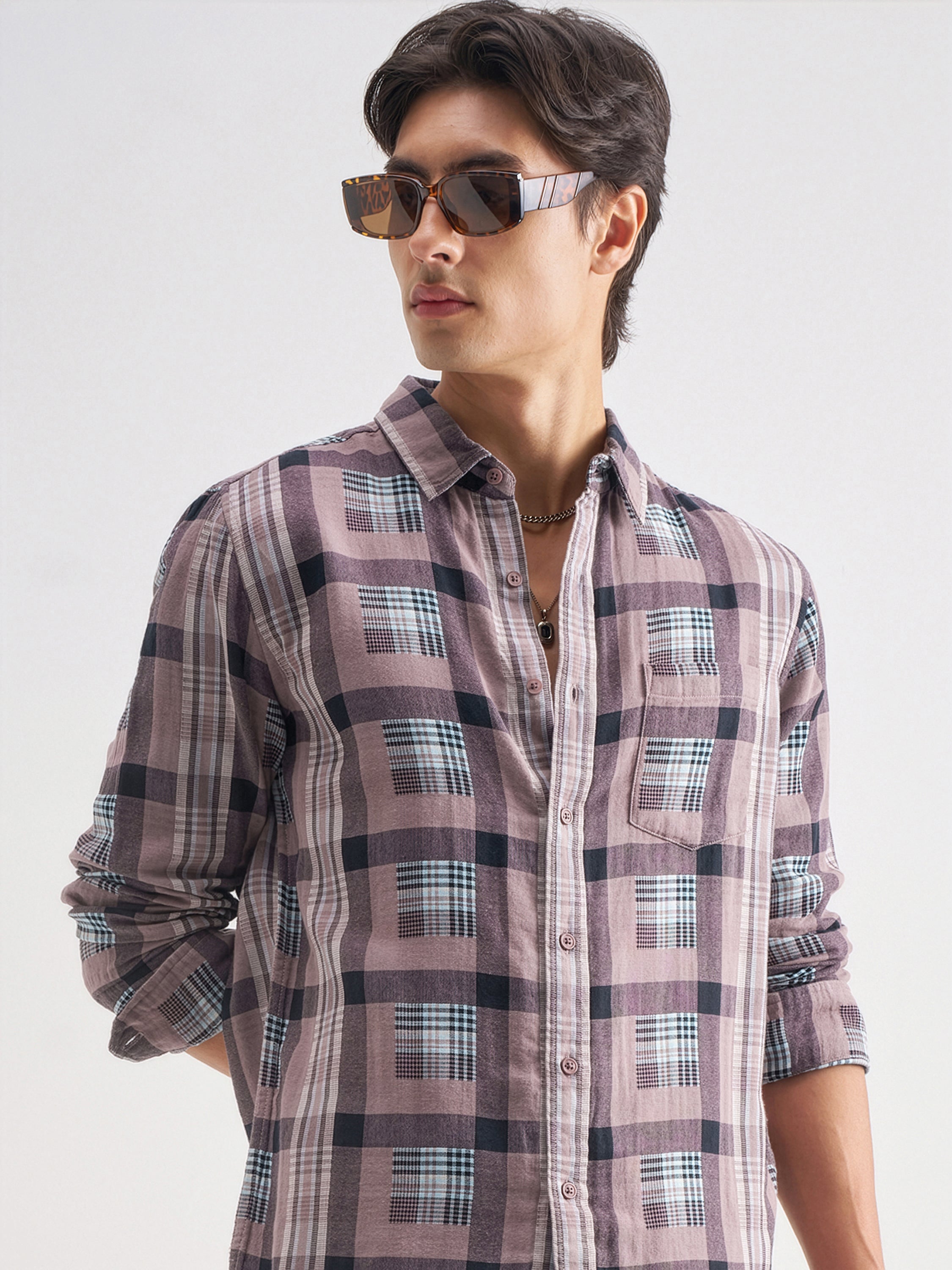 Highlander Men Lavender Checked Regular Fit Casual Shirt - Lavender - Image 1