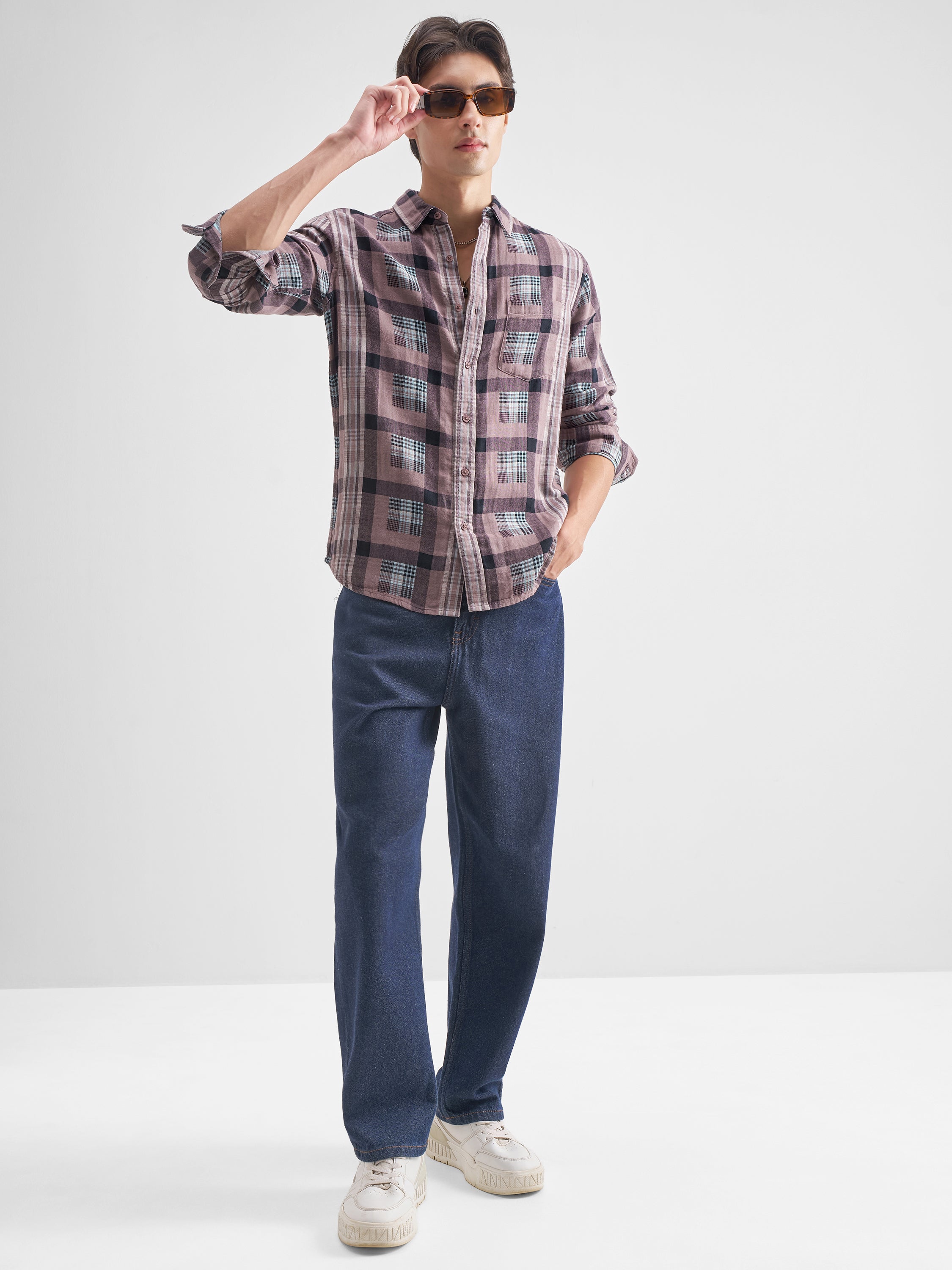 Highlander Men Lavender Checked Regular Fit Casual Shirt - Lavender - Image 2