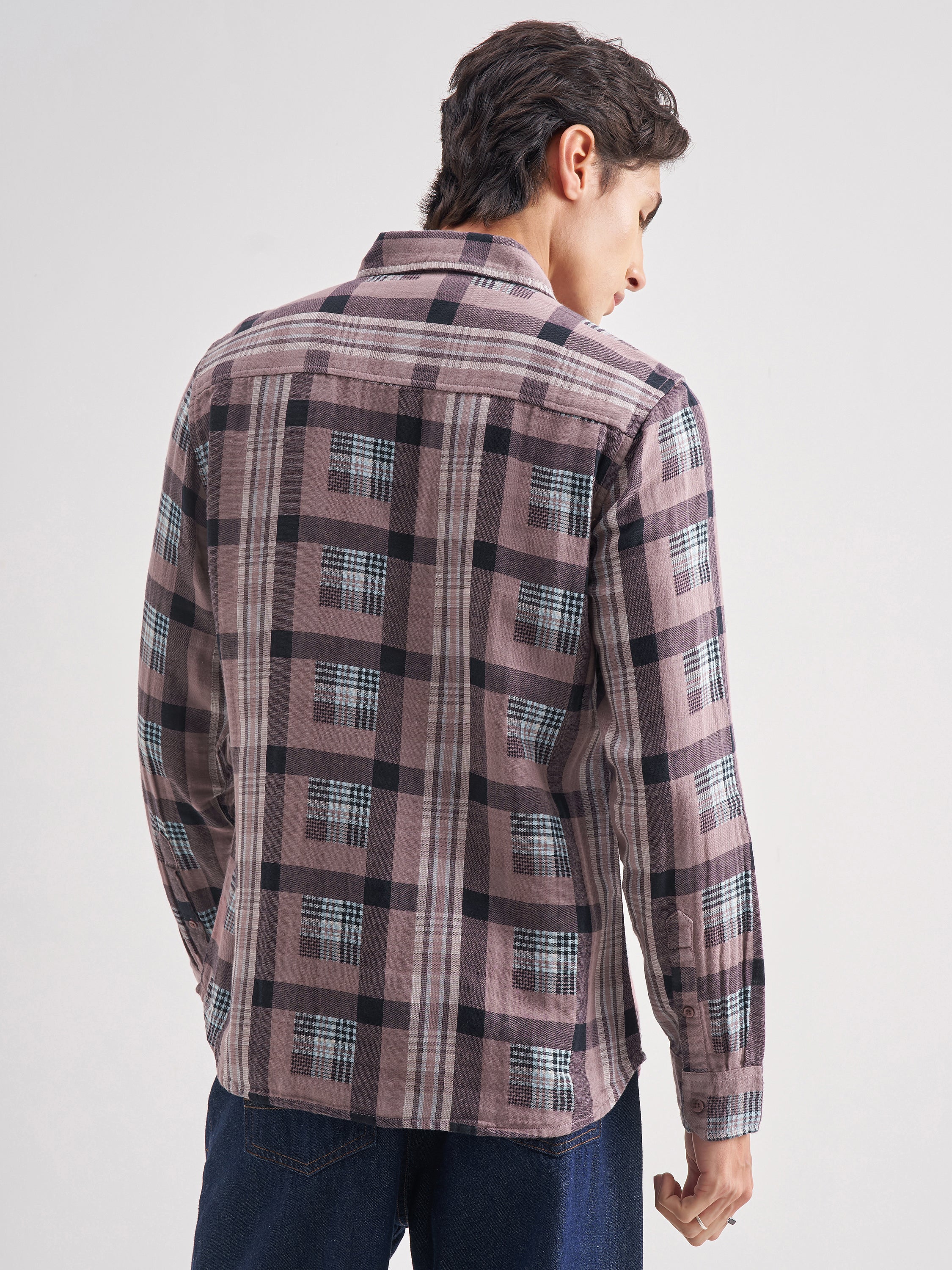 Highlander Men Lavender Checked Regular Fit Casual Shirt - Lavender - Image 3