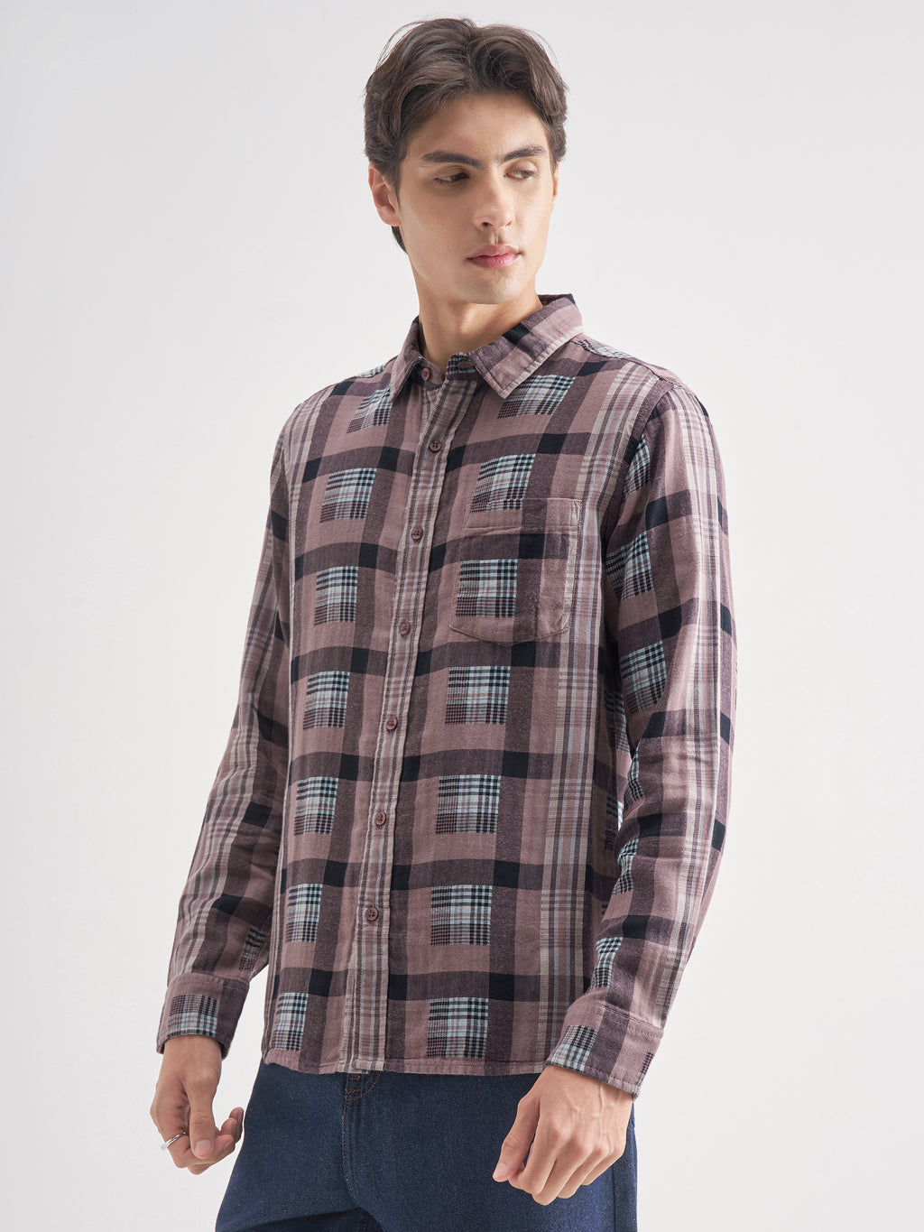 Highlander Men Lavender Checked Regular Fit Casual Shirt - Lavender - Image 4