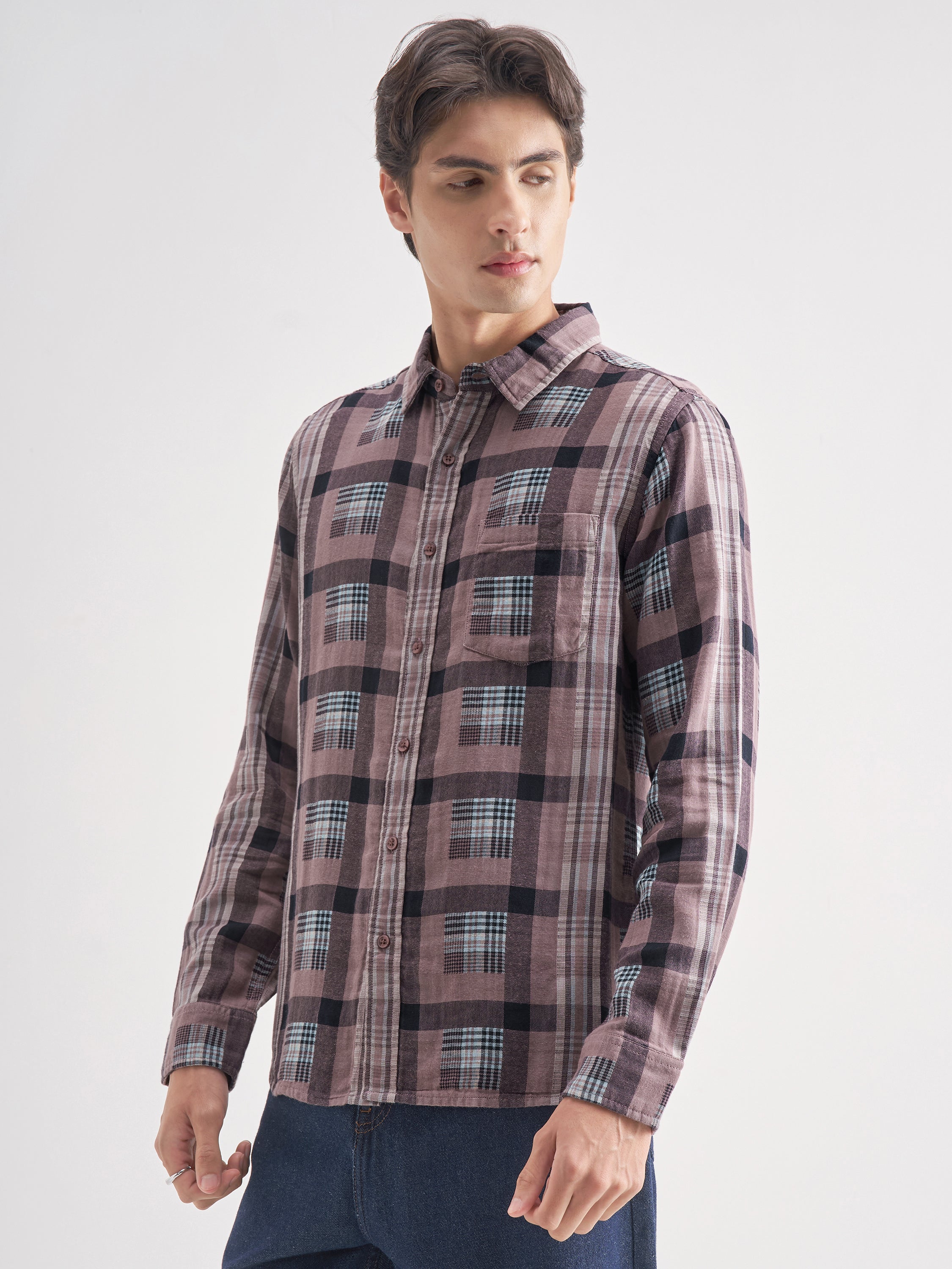 Highlander Men Lavender Checked Regular Fit Casual Shirt - Lavender - Image 4