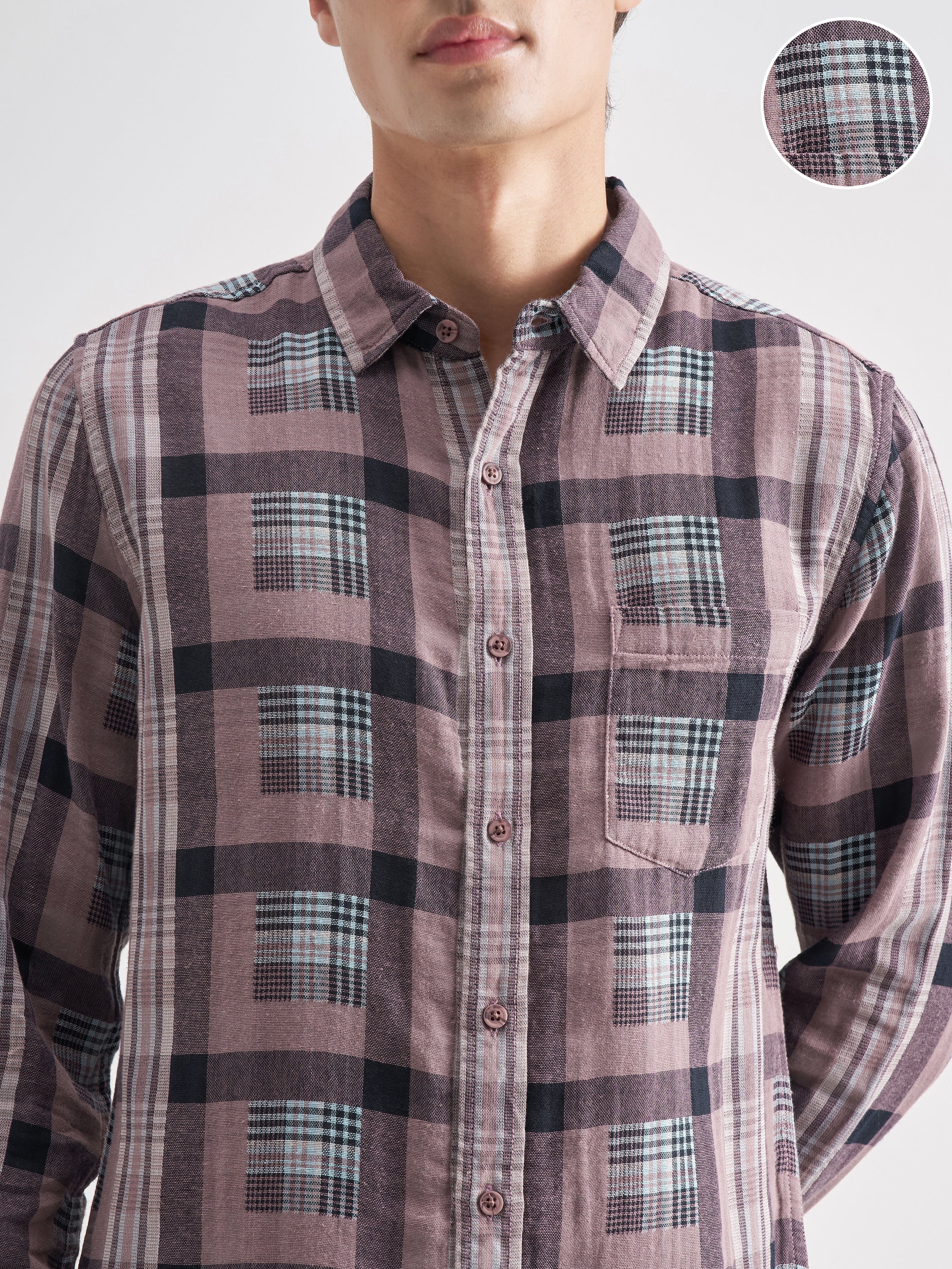 Highlander Men Lavender Checked Regular Fit Casual Shirt - Lavender - Image 5