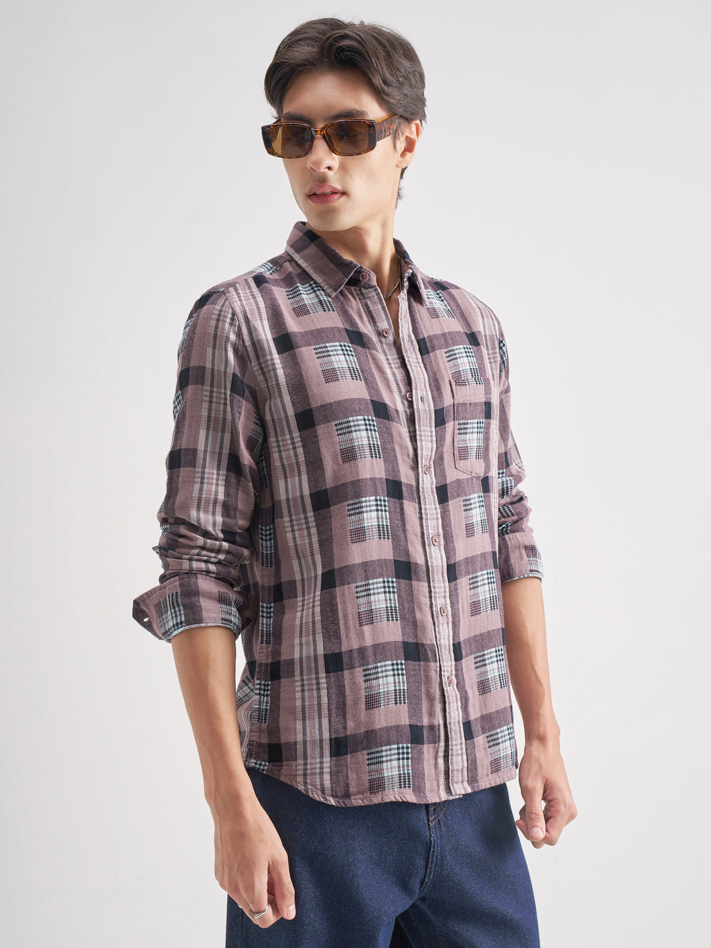Highlander Men Lavender Checked Regular Fit Casual Shirt - Lavender - Image 6