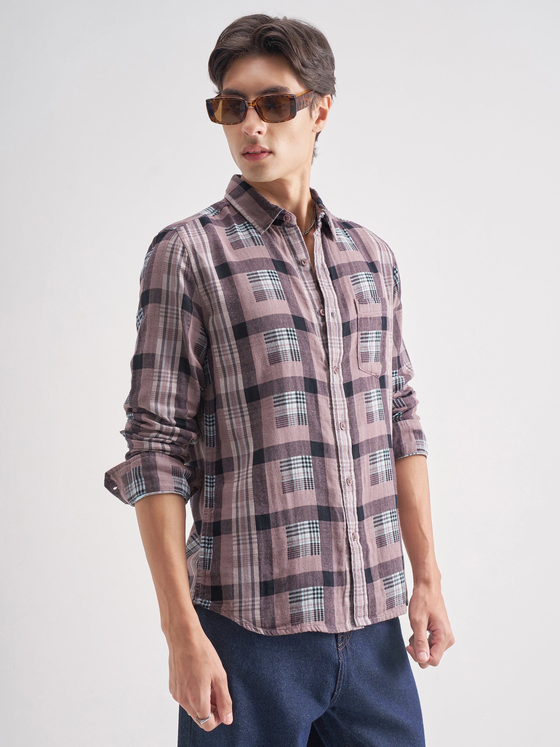 Highlander Men Lavender Checked Regular Fit Casual Shirt - Lavender - Image 6