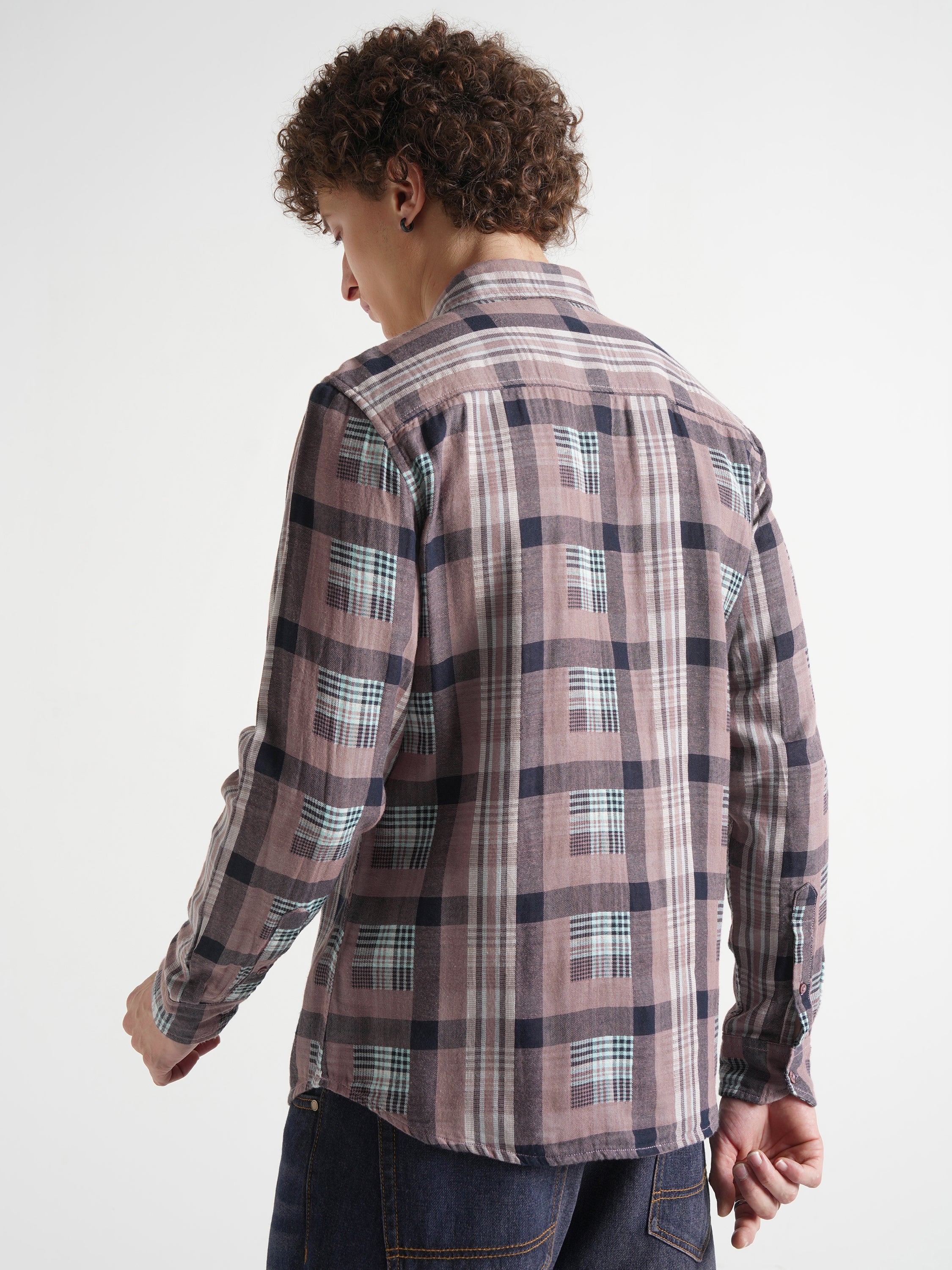 Highlander Men Olive Checked Slim Fit Casual Shirt - Olive - Image 3