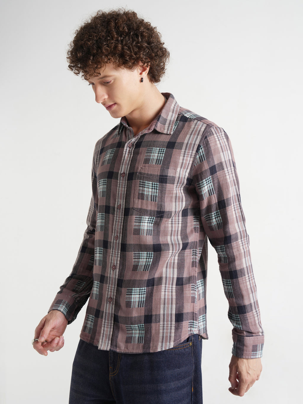 Highlander Men Olive Checked Slim Fit Casual Shirt - Olive - Image 4