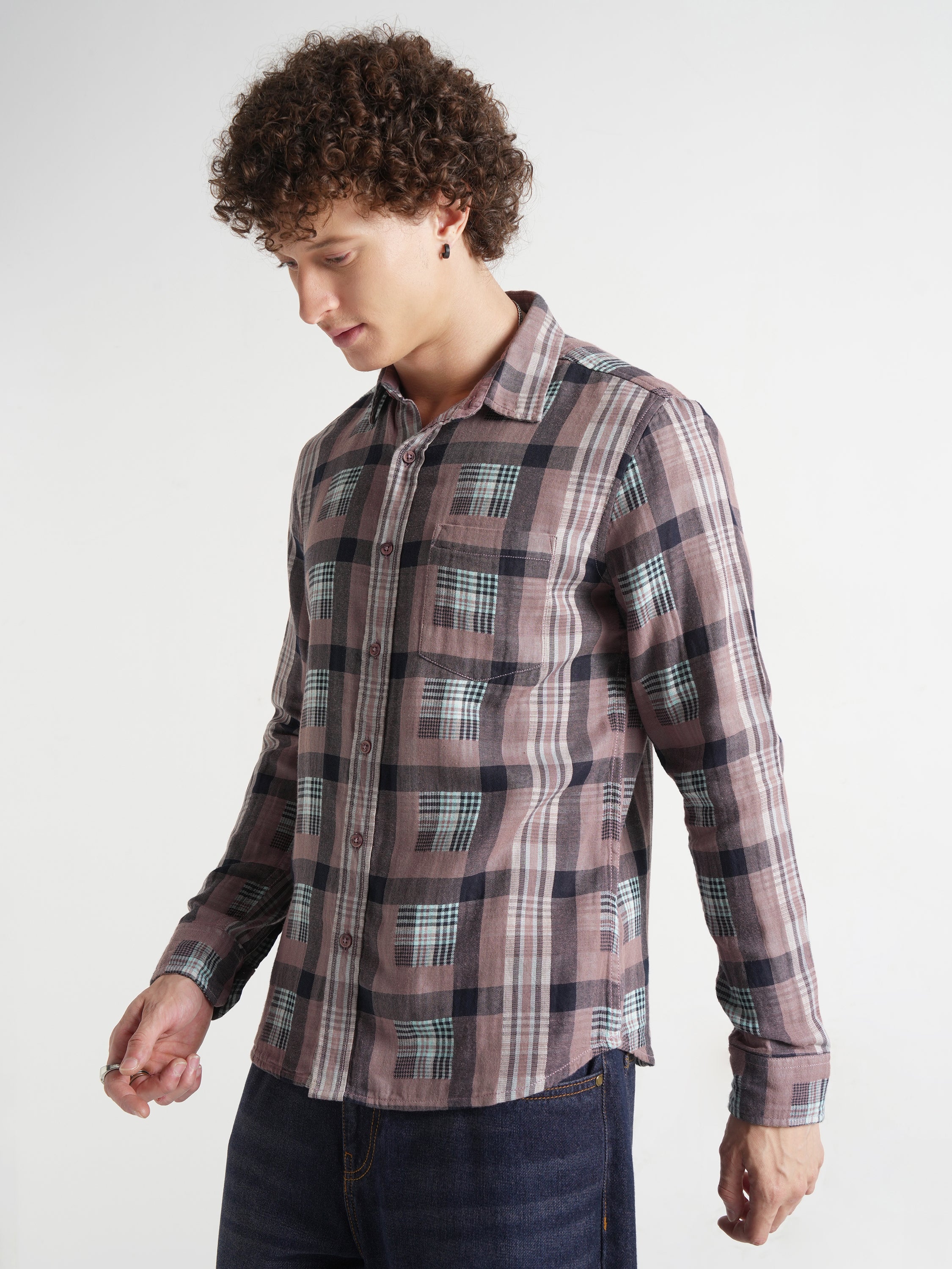 Highlander Men Olive Checked Slim Fit Casual Shirt - Olive - Image 4