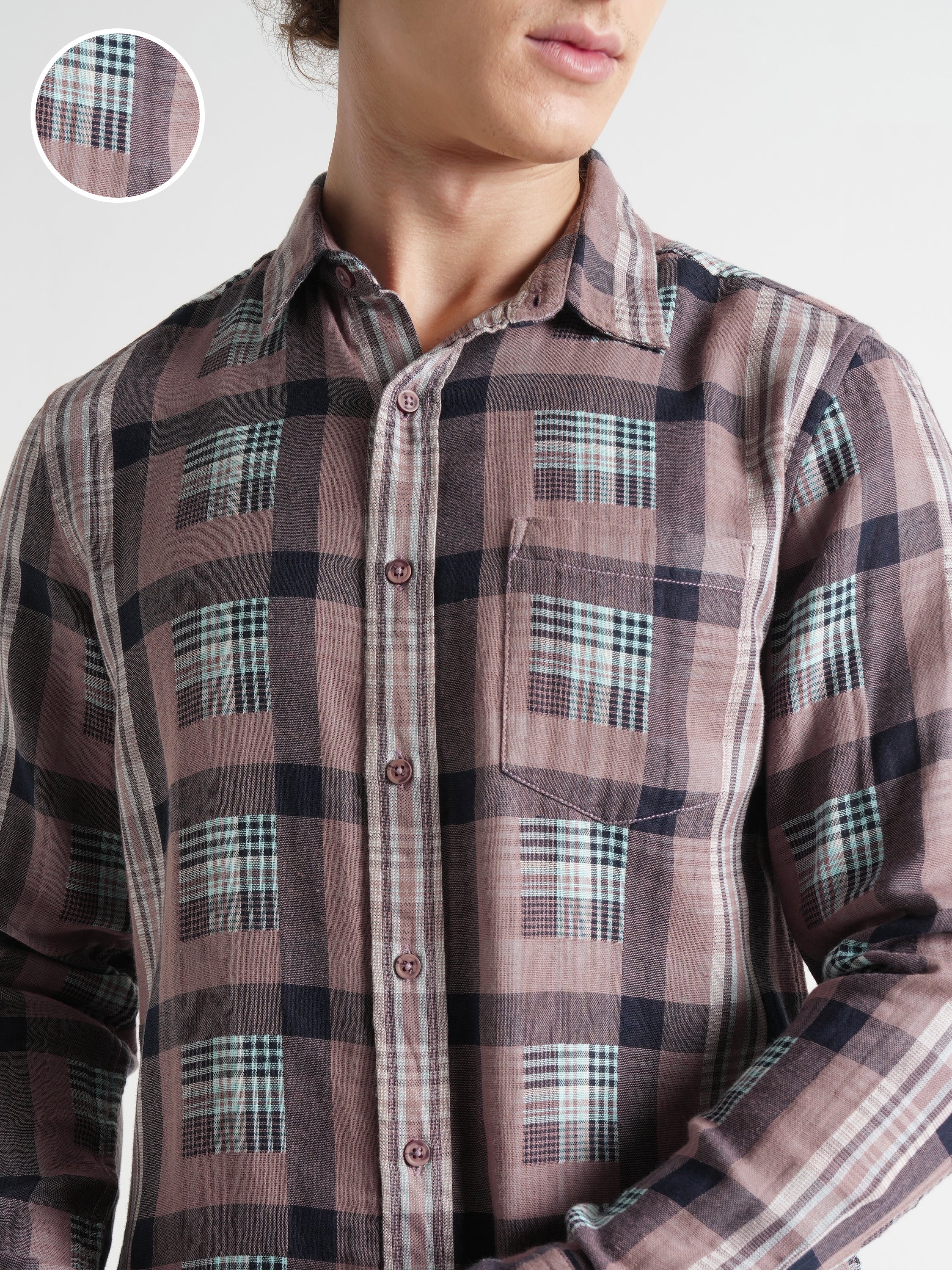 Highlander Men Olive Checked Slim Fit Casual Shirt - Olive - Image 5