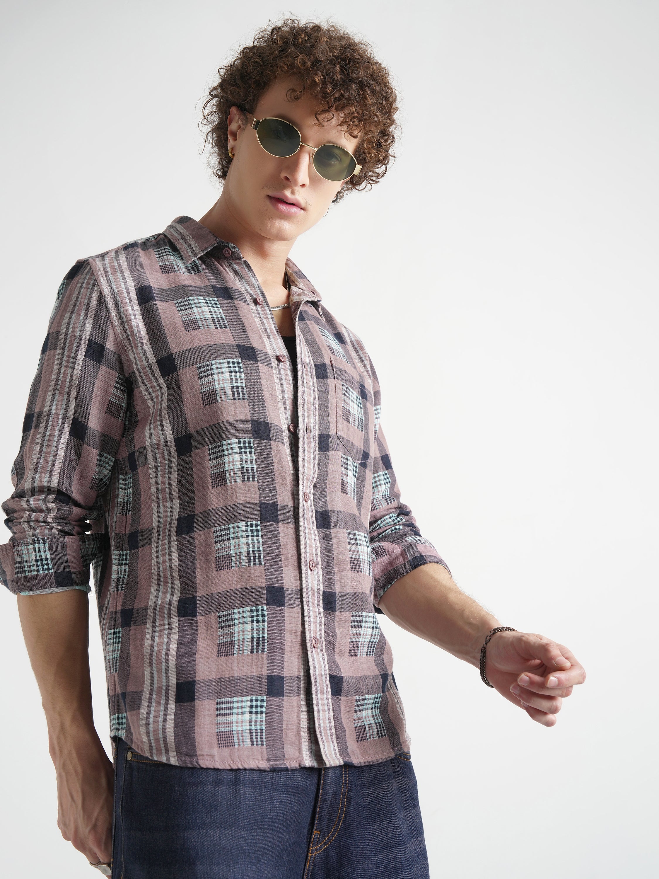 Highlander Men Olive Checked Slim Fit Casual Shirt - Olive - Image 6