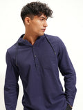Highlander Men Navy Blue Self Design Slim Fit Casual Shirt - Navy Blue - Image 1