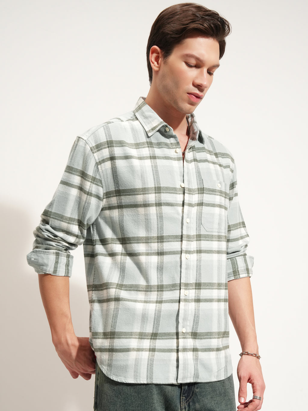 Highlander Men Blue Checked Relaxed Fit Casual Shirt - Blue - Image 6