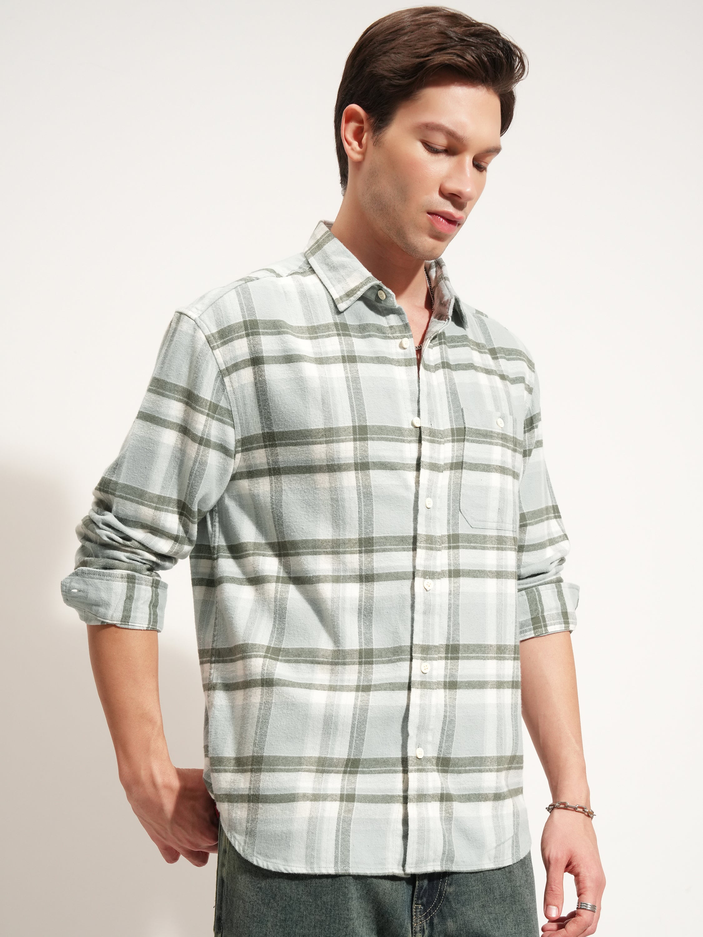 Highlander Men Blue Checked Relaxed Fit Casual Shirt - Blue - Image 6