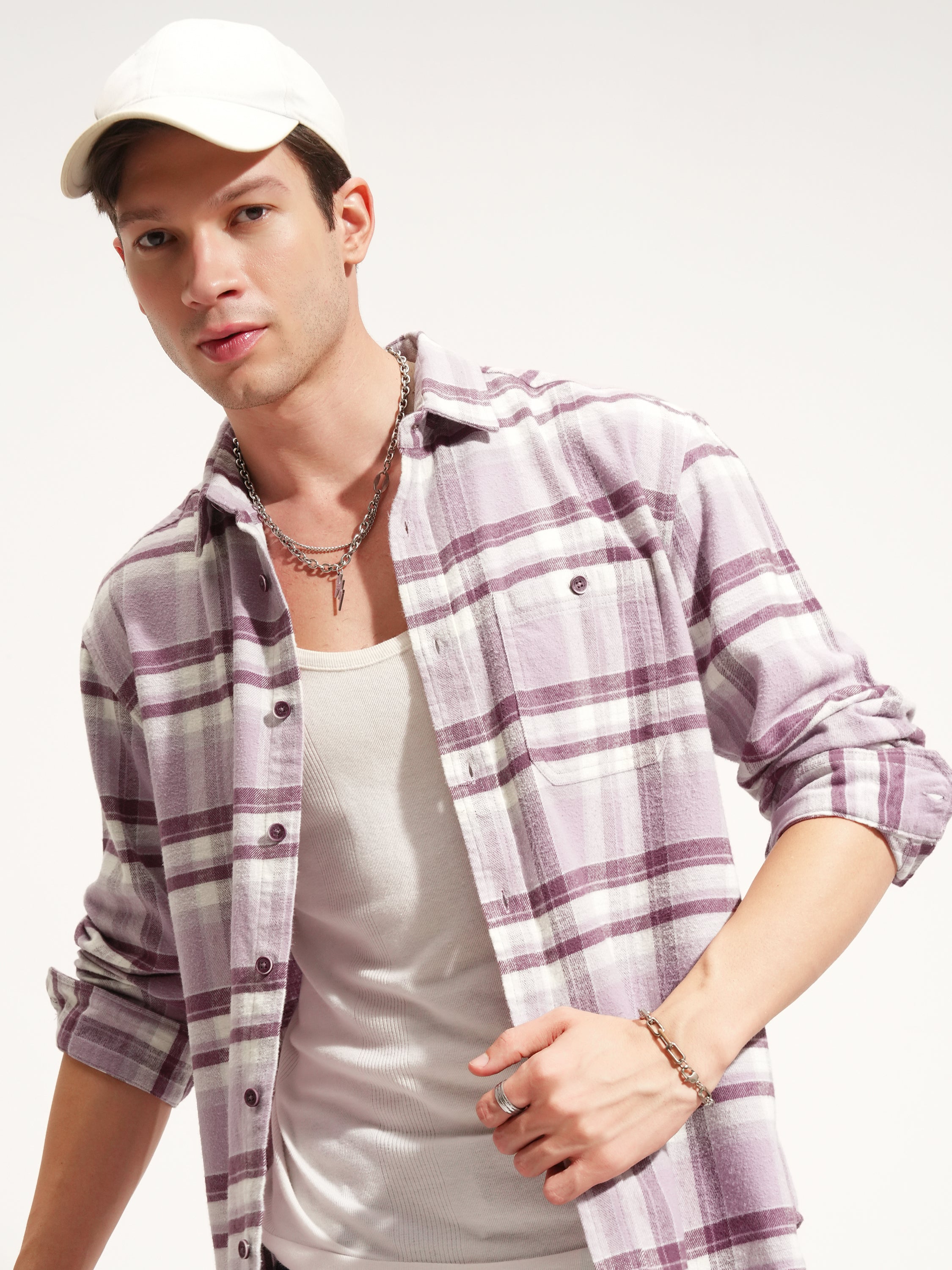 Highlander Men Pink Checked Relaxed Fit Casual Shirt - Pink - Image 1