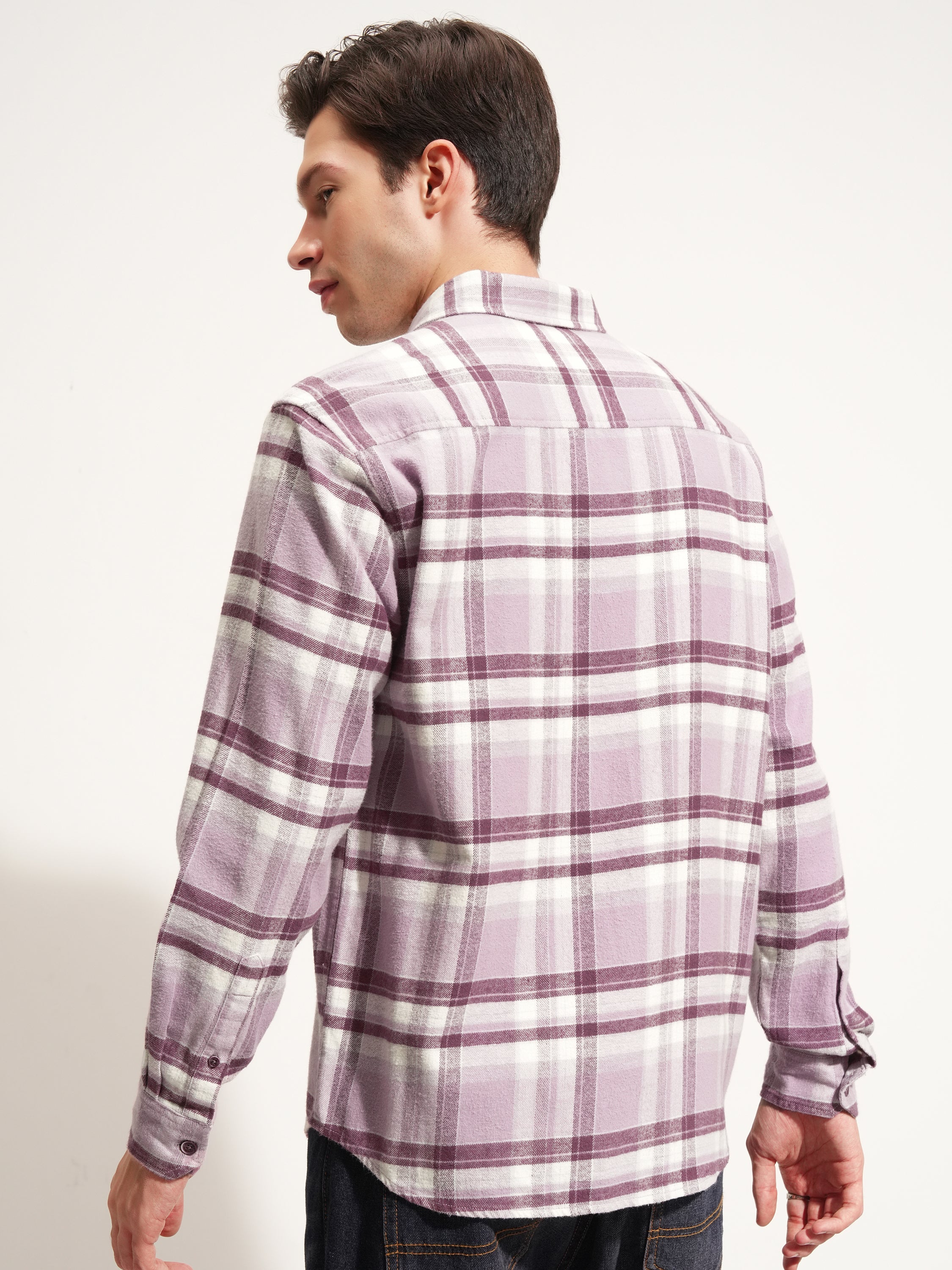 Highlander Men Pink Checked Relaxed Fit Casual Shirt - Pink - Image 3