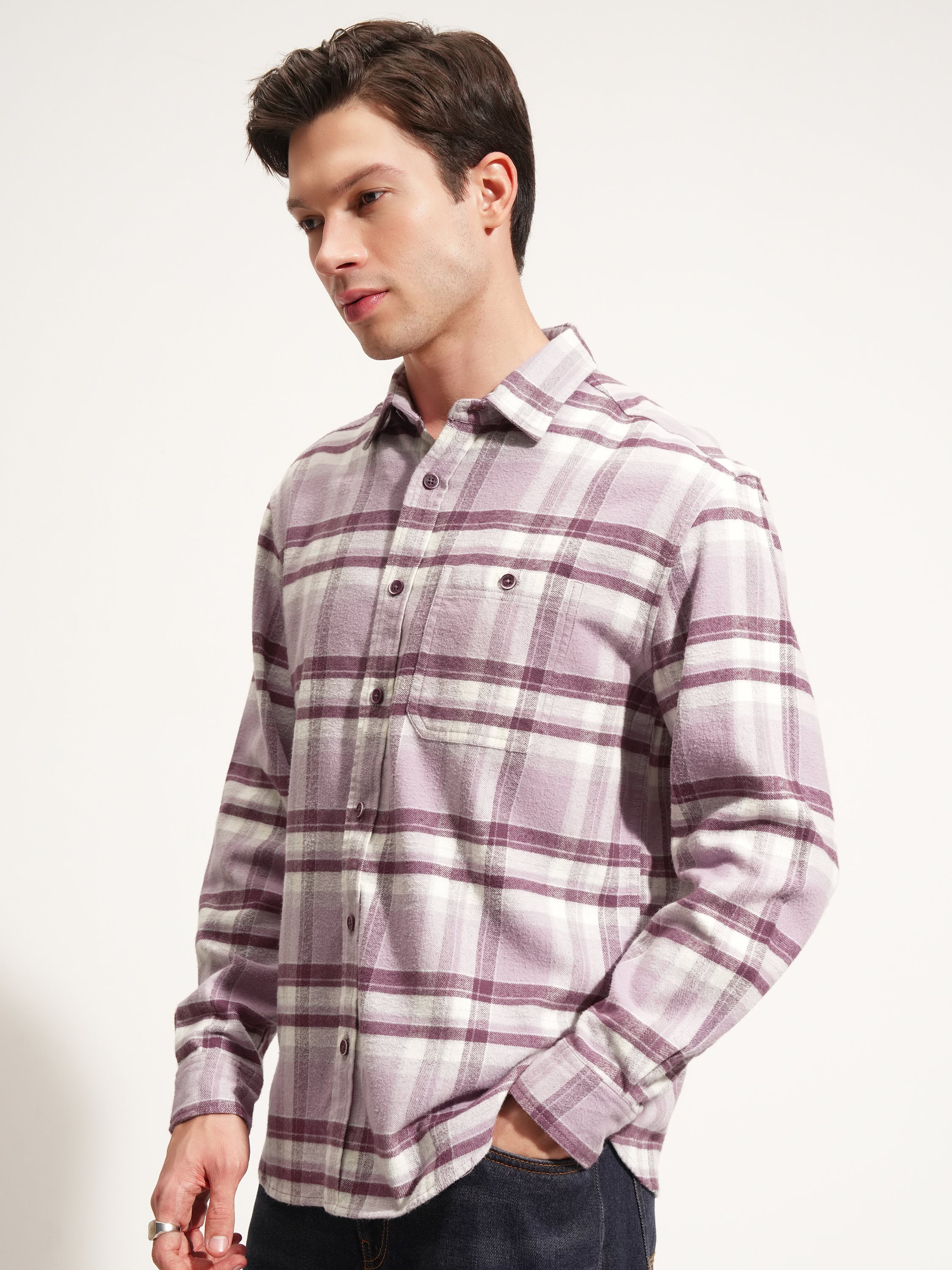 Highlander Men Pink Checked Relaxed Fit Casual Shirt - Pink - Image 4