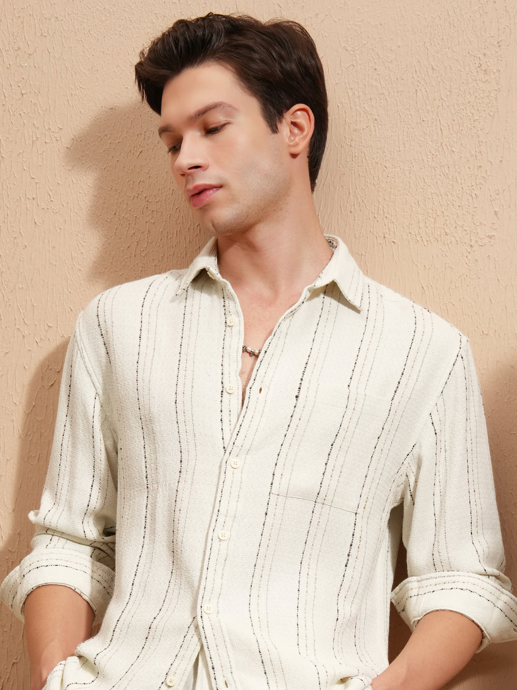Highlander Men White Striped Relaxed Fit Casual Shirt - White - Image 1