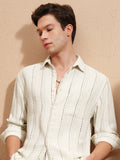 Highlander Men White Striped Relaxed Fit Casual Shirt - White - Image 1