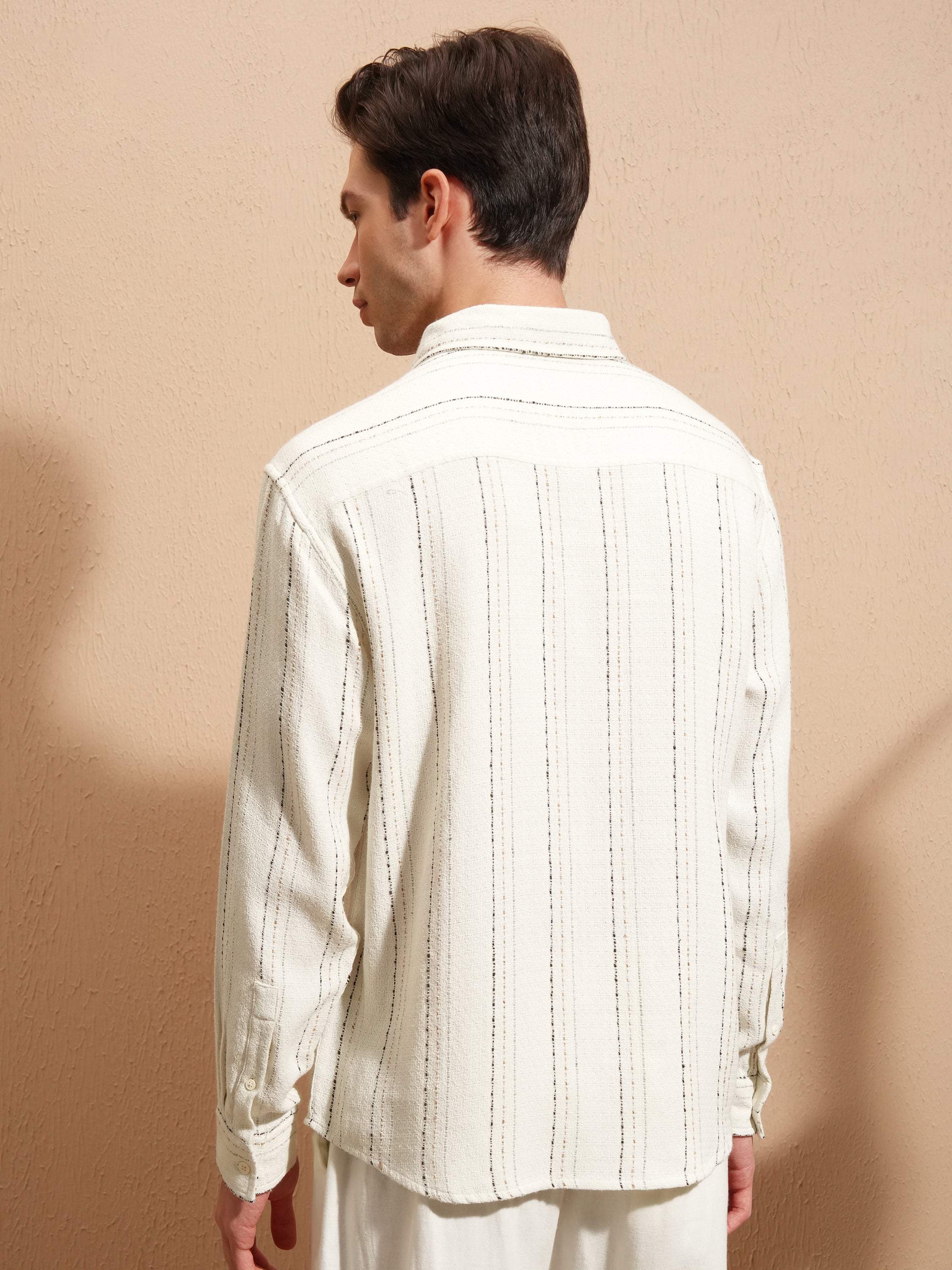 Highlander Men White Striped Relaxed Fit Casual Shirt - White - Image 3
