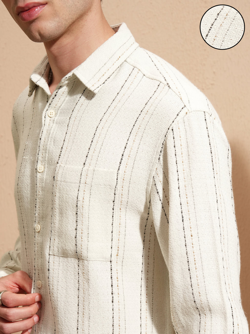 Highlander Men White Striped Relaxed Fit Casual Shirt - White - Image 5