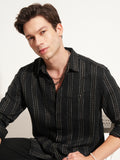 Highlander Men Black Striped Relaxed Fit Casual Shirt - Black - Image 1
