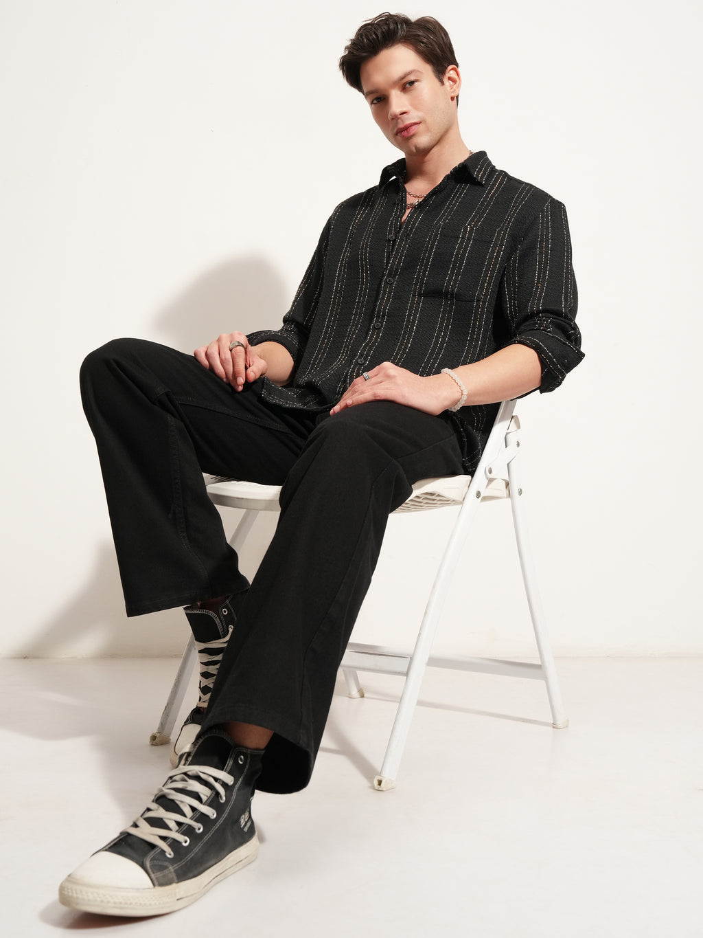Highlander Men Black Striped Relaxed Fit Casual Shirt - Black - Image 2