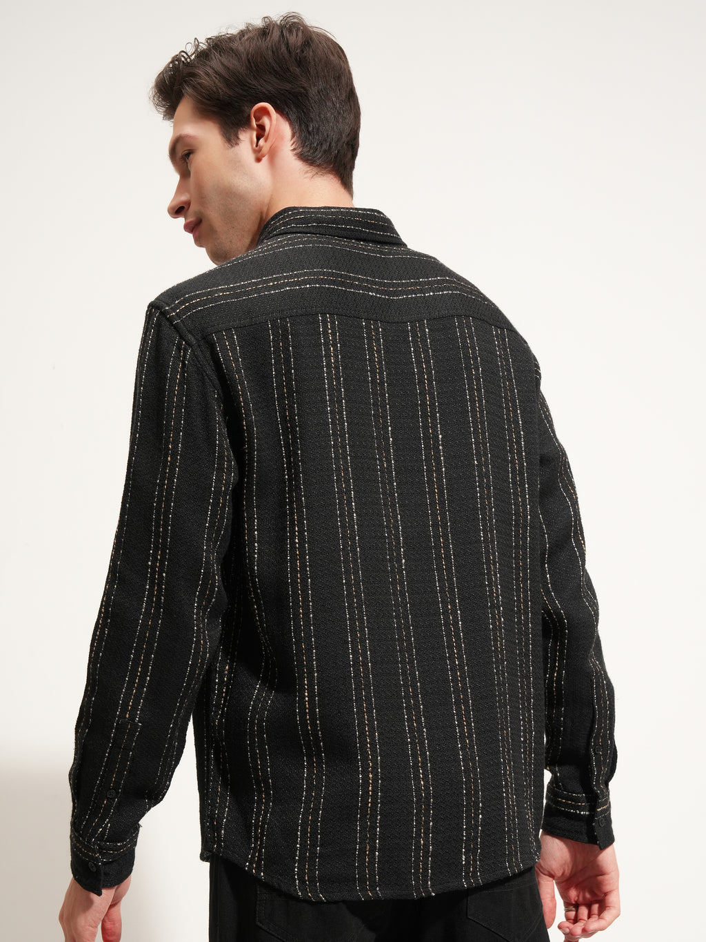 Highlander Men Black Striped Relaxed Fit Casual Shirt - Black - Image 3