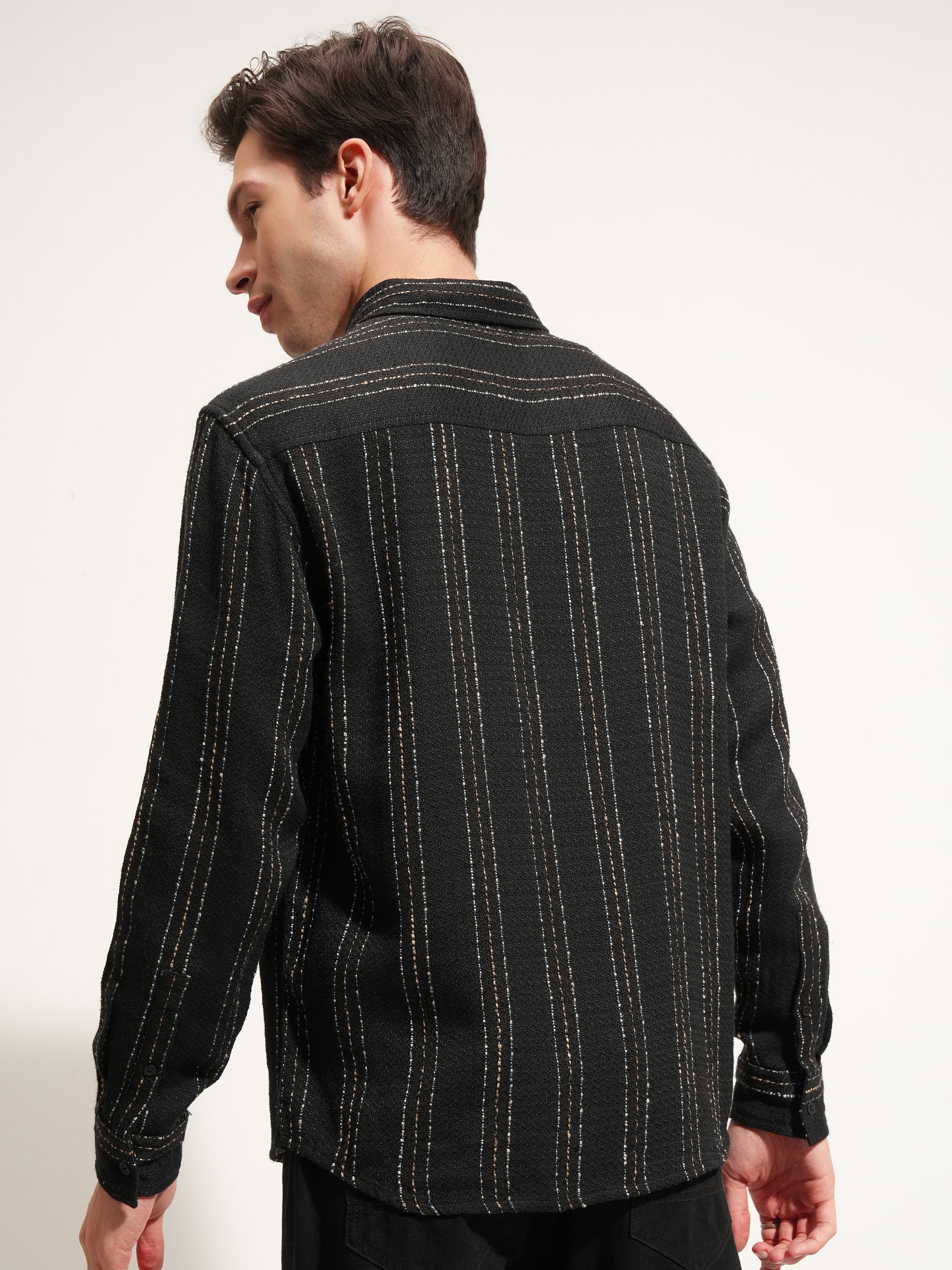 Highlander Men Black Striped Relaxed Fit Casual Shirt - Black - Image 3