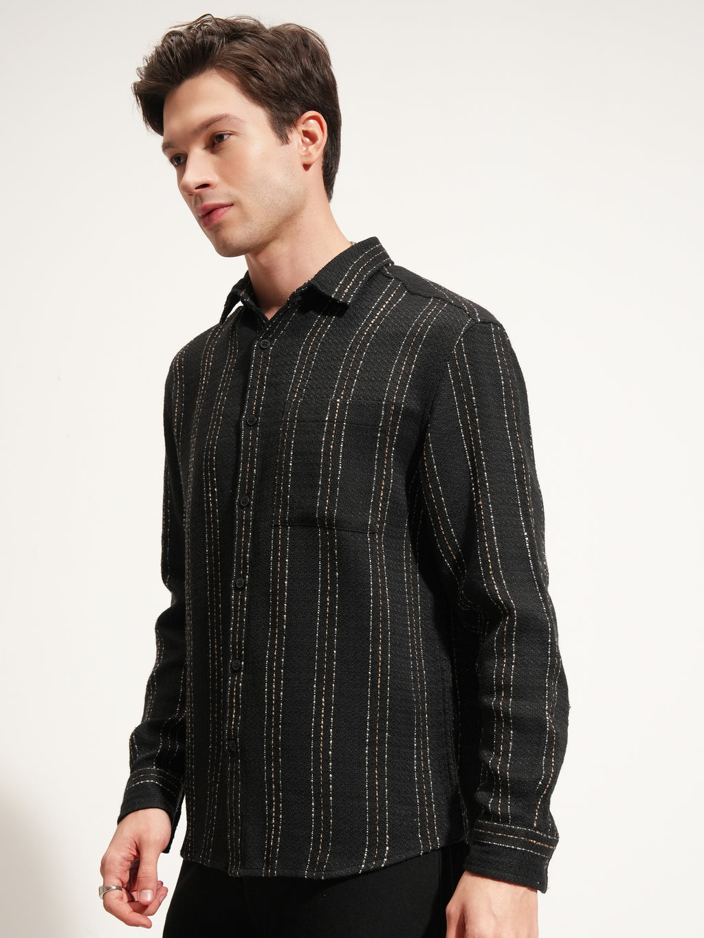 Highlander Men Black Striped Relaxed Fit Casual Shirt - Black - Image 4