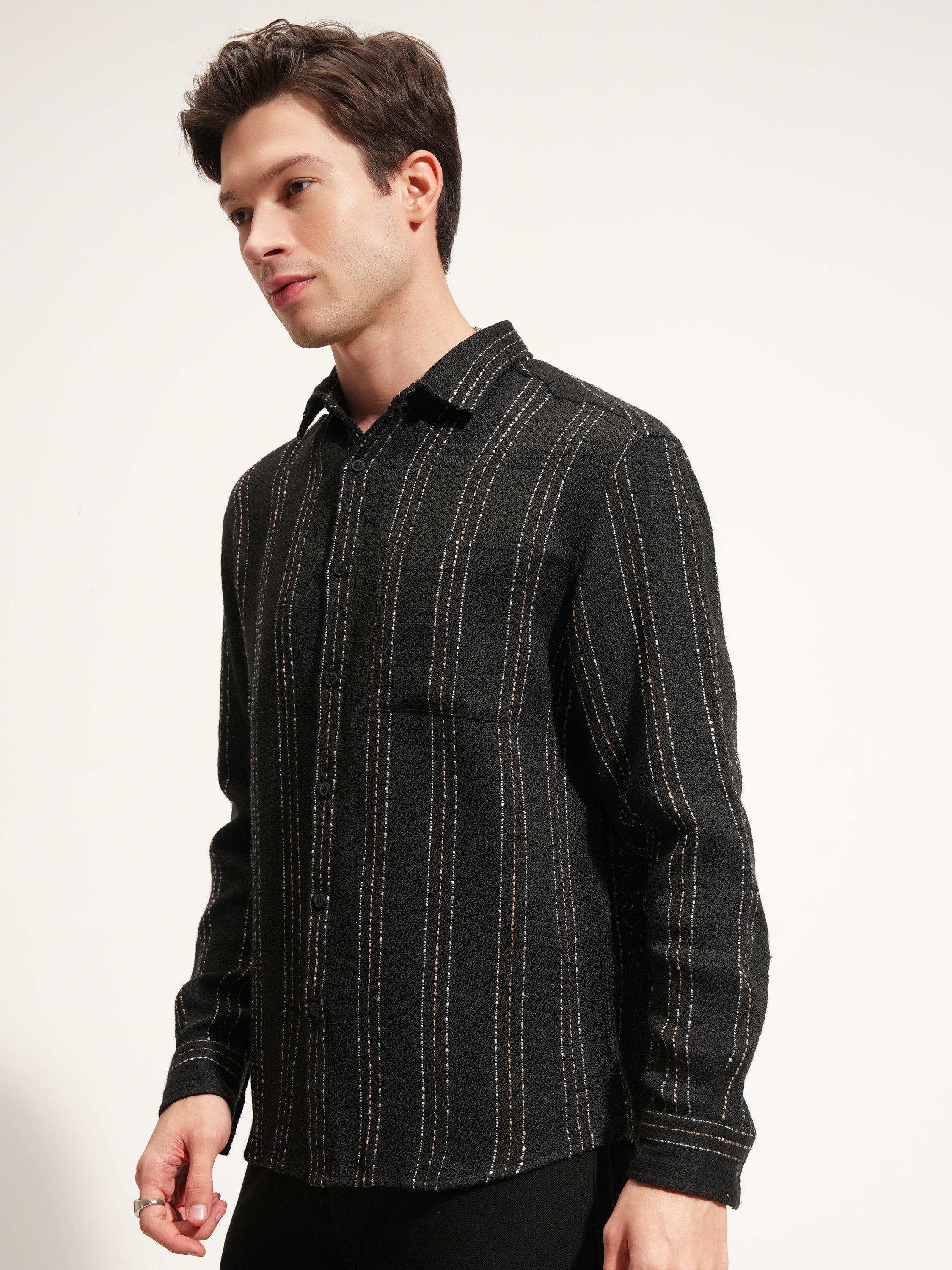 Highlander Men Black Striped Relaxed Fit Casual Shirt - Black - Image 4