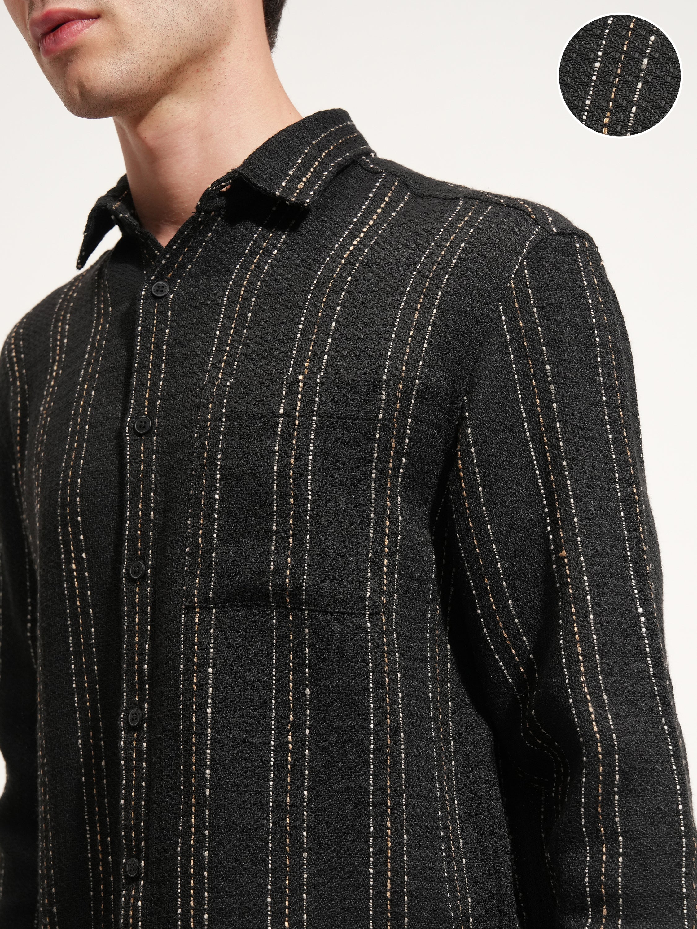 Highlander Men Black Striped Relaxed Fit Casual Shirt - Black - Image 5