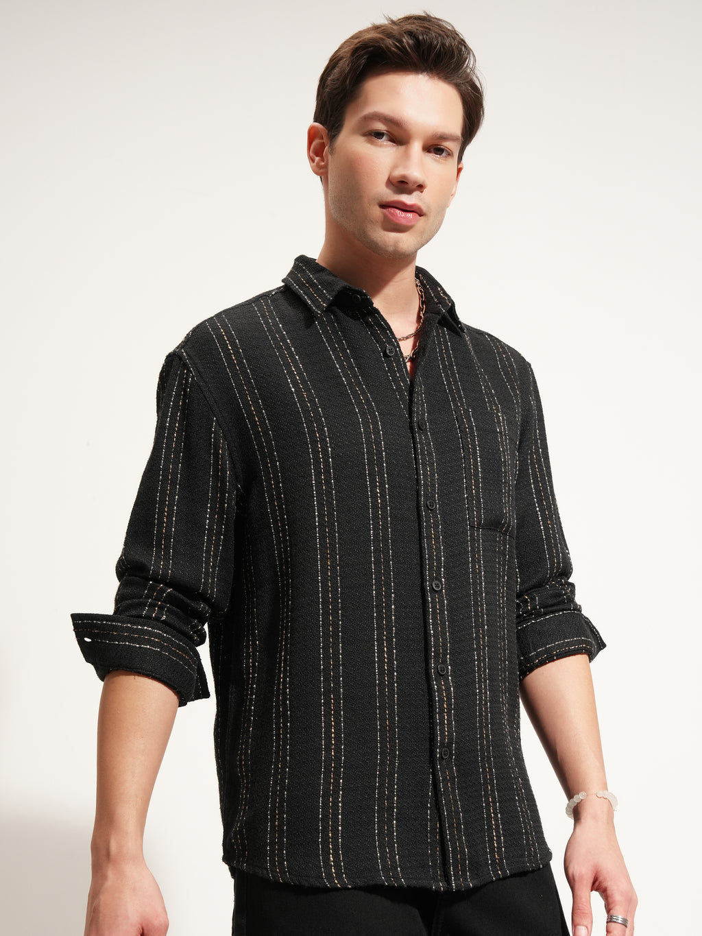 Highlander Men Black Striped Relaxed Fit Casual Shirt - Black - Image 6