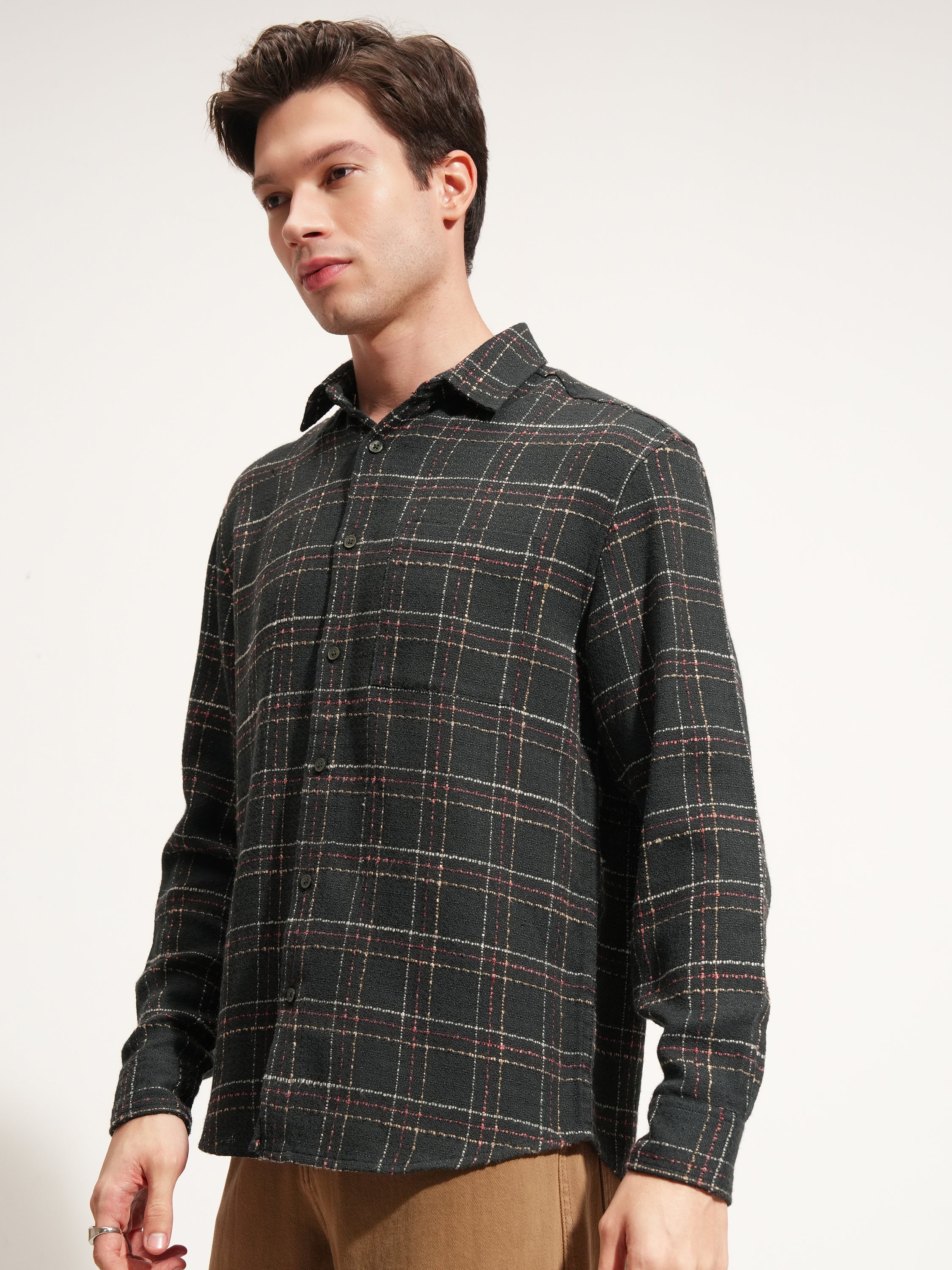Highlander Men Green Checked Relaxed Fit Casual Shirt - Green - Image 4