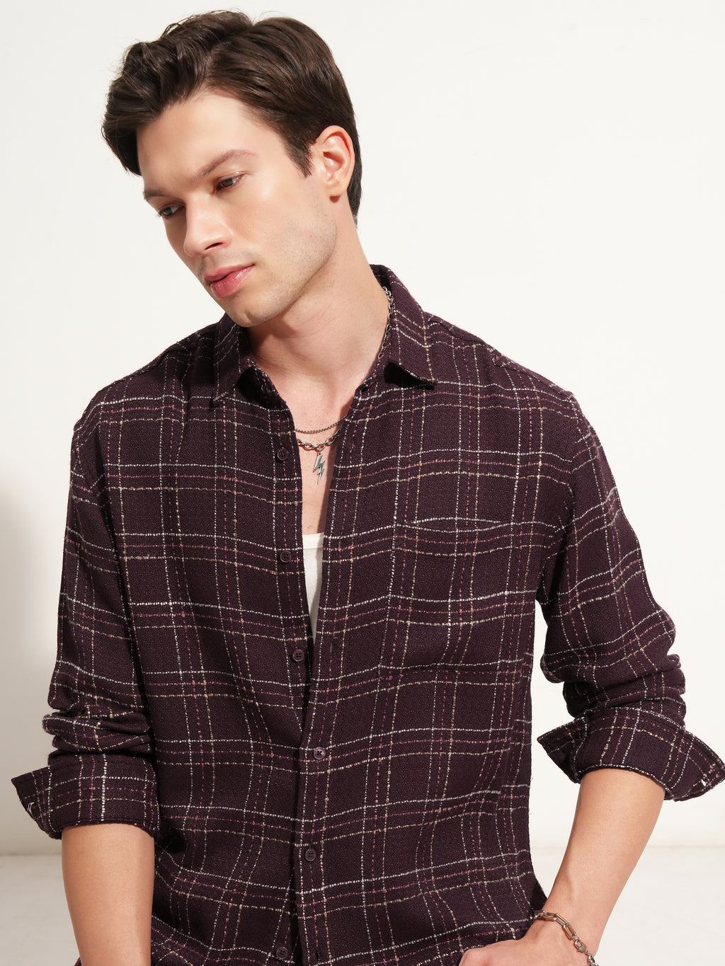 Highlander Men Maroon Checked Relaxed Fit Casual Shirt - Maroon - Image 1