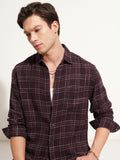 Highlander Men Maroon Checked Relaxed Fit Casual Shirt - Maroon - Image 1