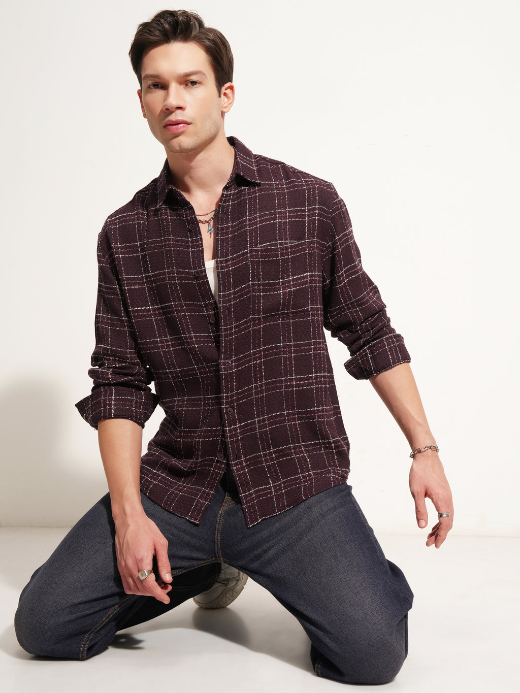 Highlander Men Maroon Checked Relaxed Fit Casual Shirt - Maroon - Image 2