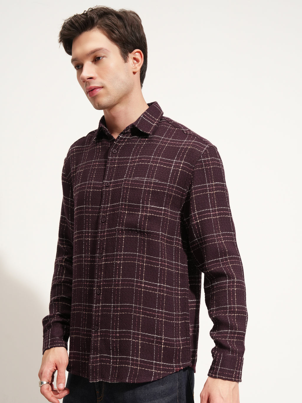 Highlander Men Maroon Checked Relaxed Fit Casual Shirt - Maroon - Image 4
