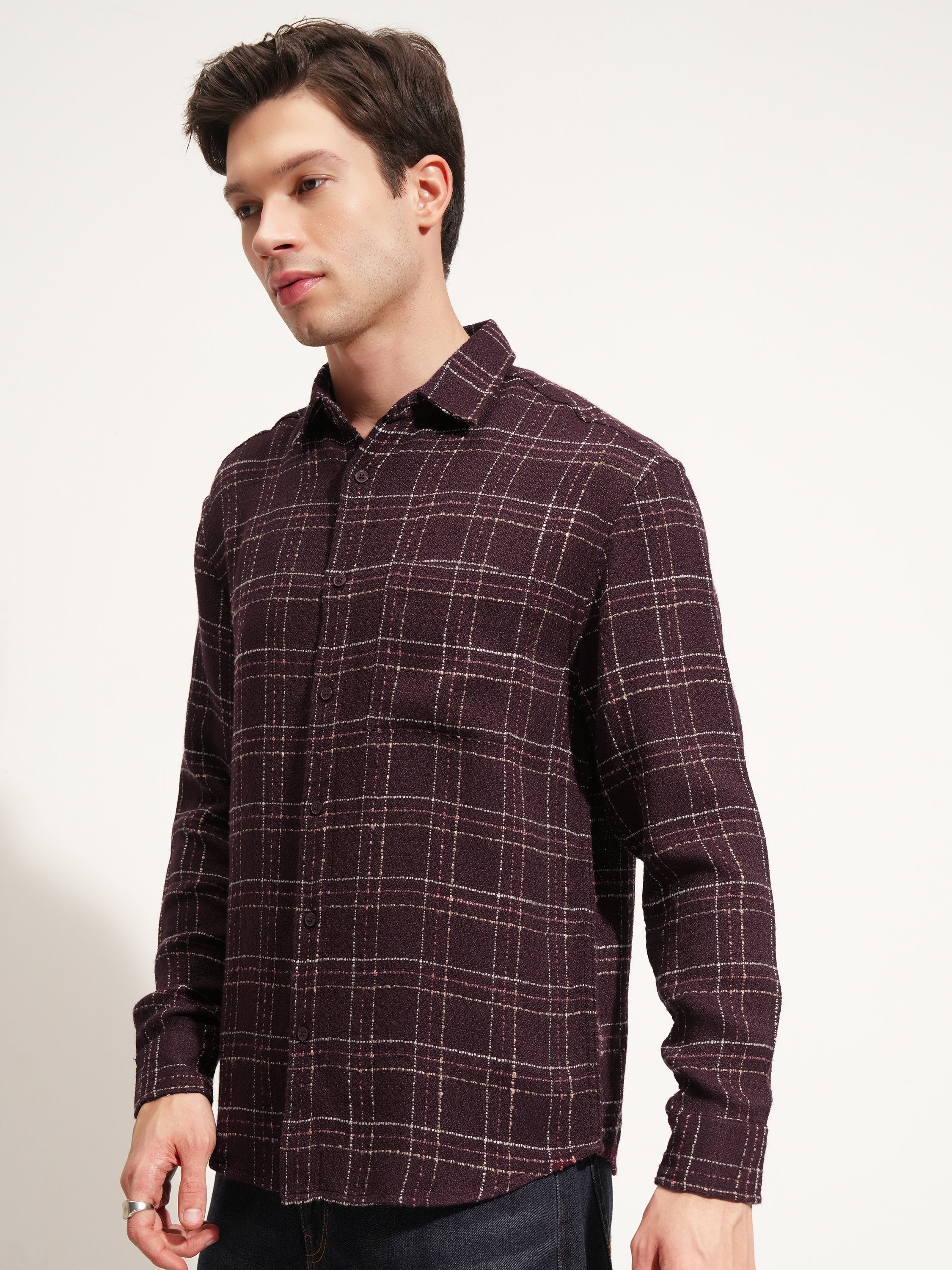 Highlander Men Maroon Checked Relaxed Fit Casual Shirt - Maroon - Image 4