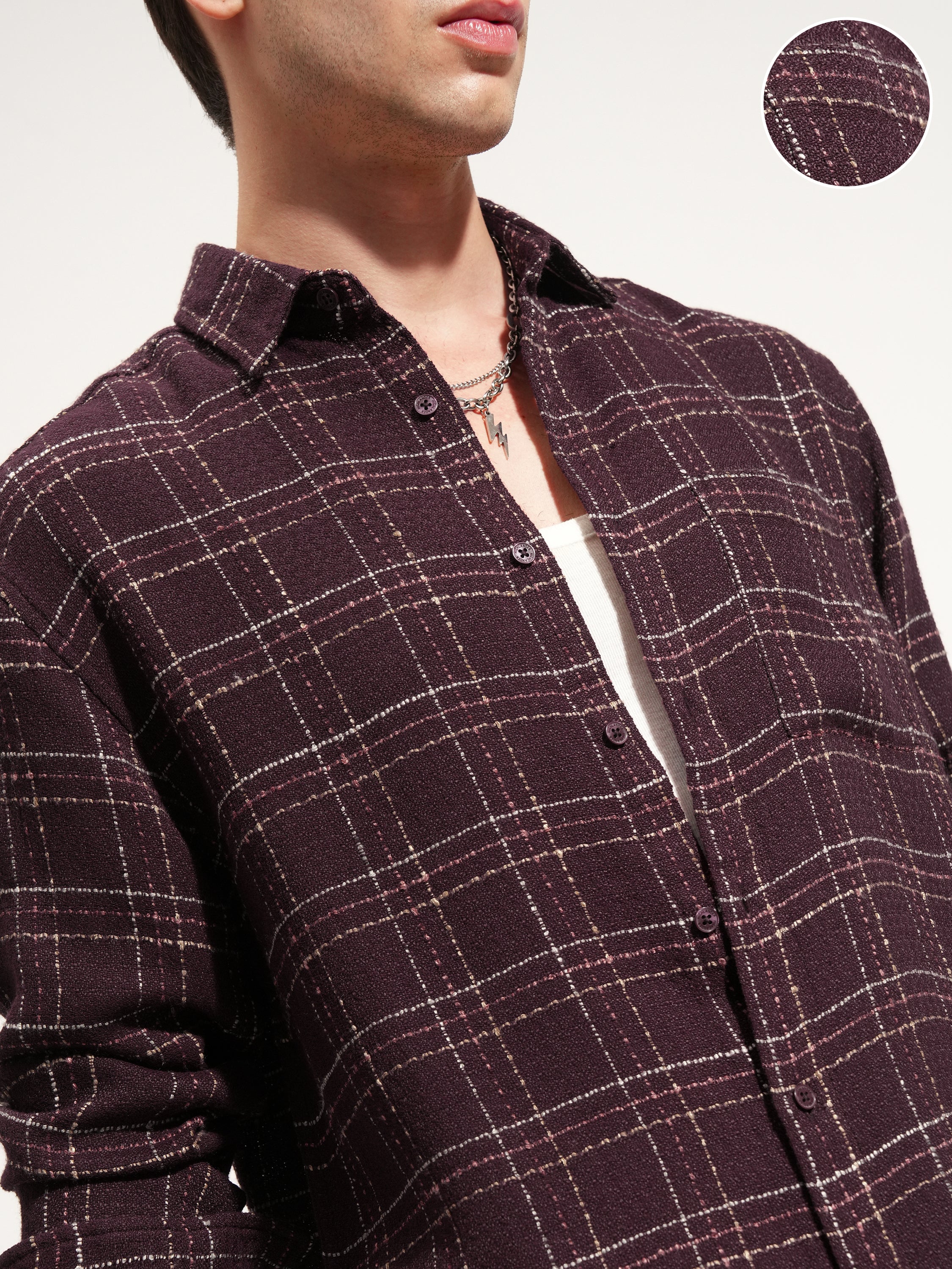 Highlander Men Maroon Checked Relaxed Fit Casual Shirt - Maroon - Image 5