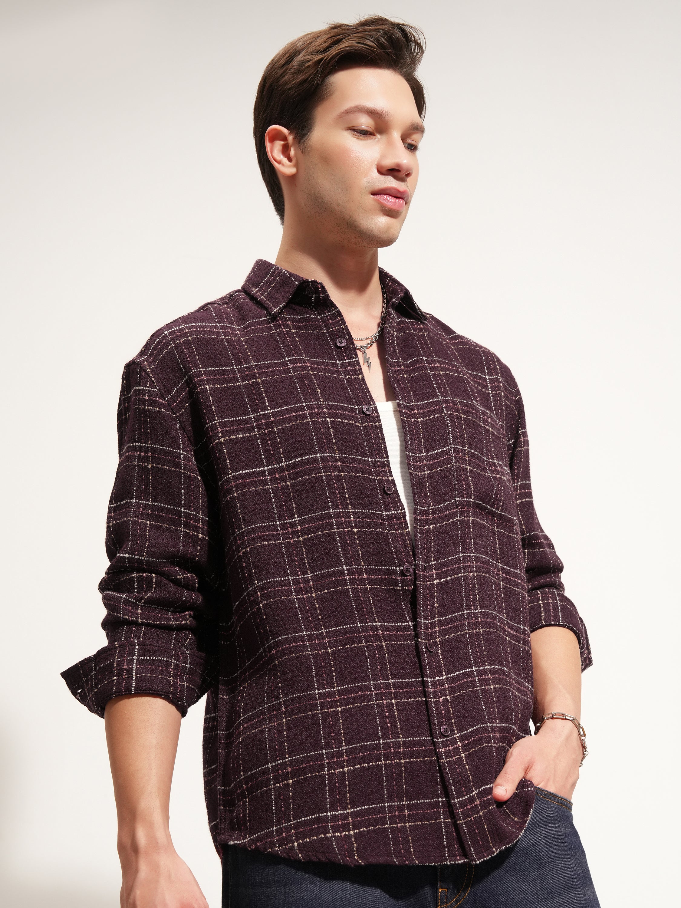 Highlander Men Maroon Checked Relaxed Fit Casual Shirt - Maroon - Image 6