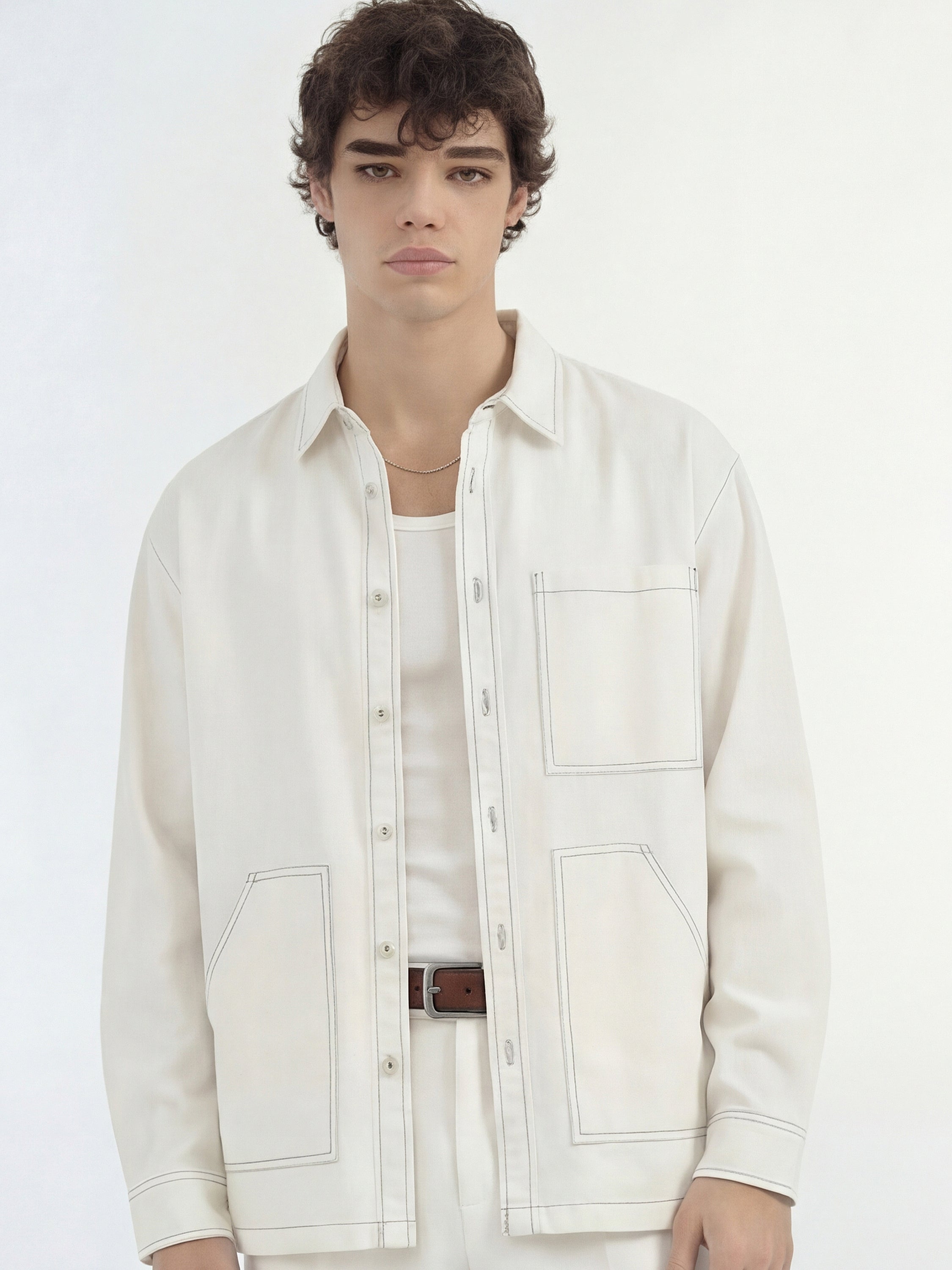 Highlander Men White Solid Oversized Fit Casual Shirt - White - Image 1
