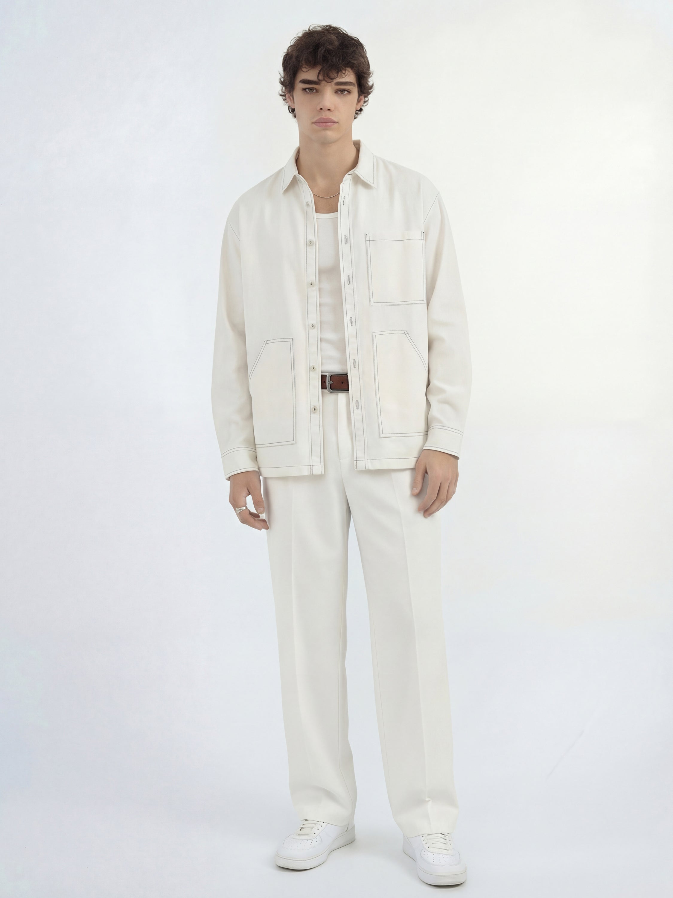 Highlander Men White Solid Oversized Fit Casual Shirt - White - Image 2