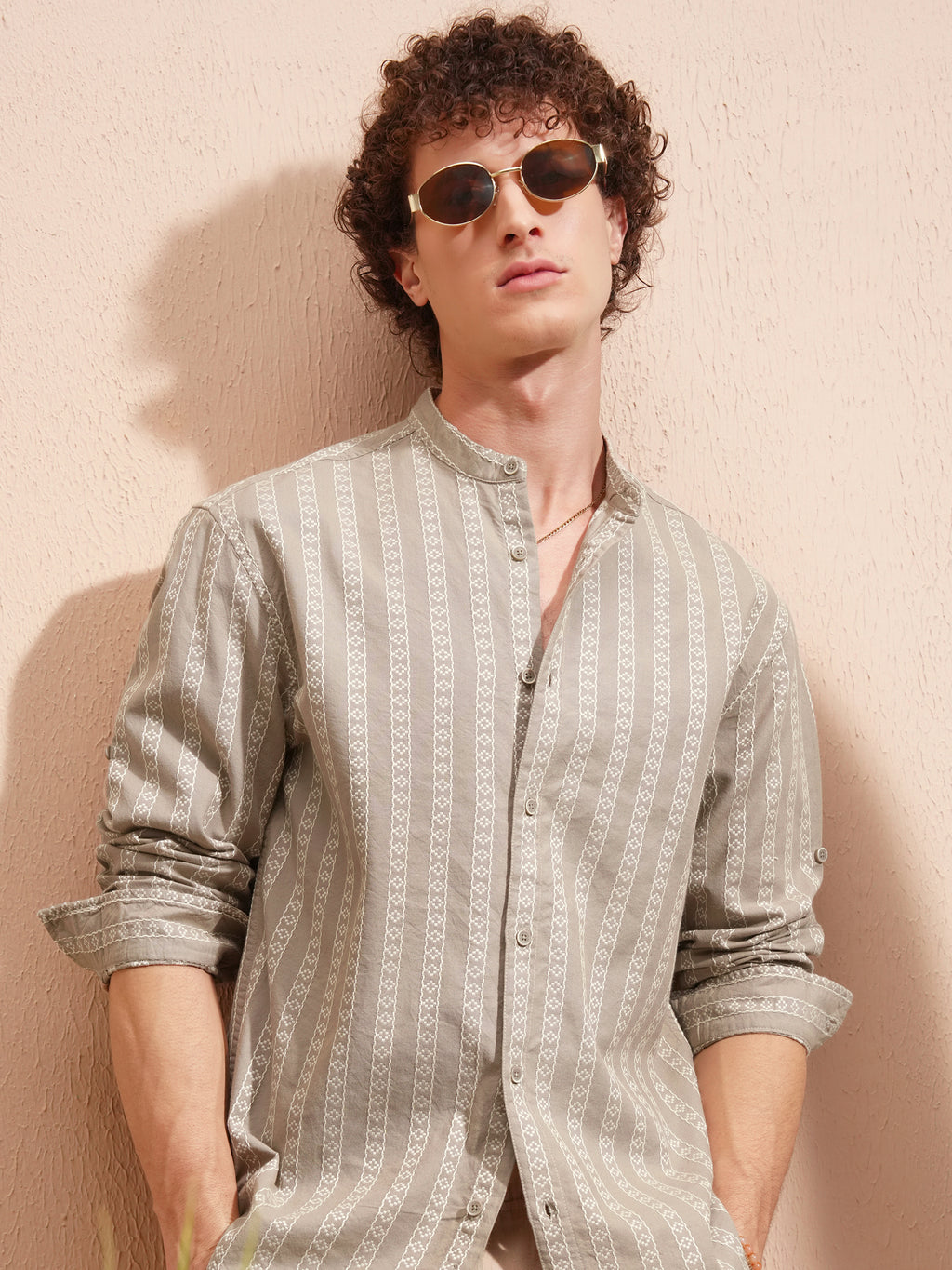 Highlander Men Beige Striped Relaxed Fit Casual Shirt - Beige - Image 1
