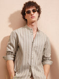 Highlander Men Beige Striped Relaxed Fit Casual Shirt - Beige - Image 1