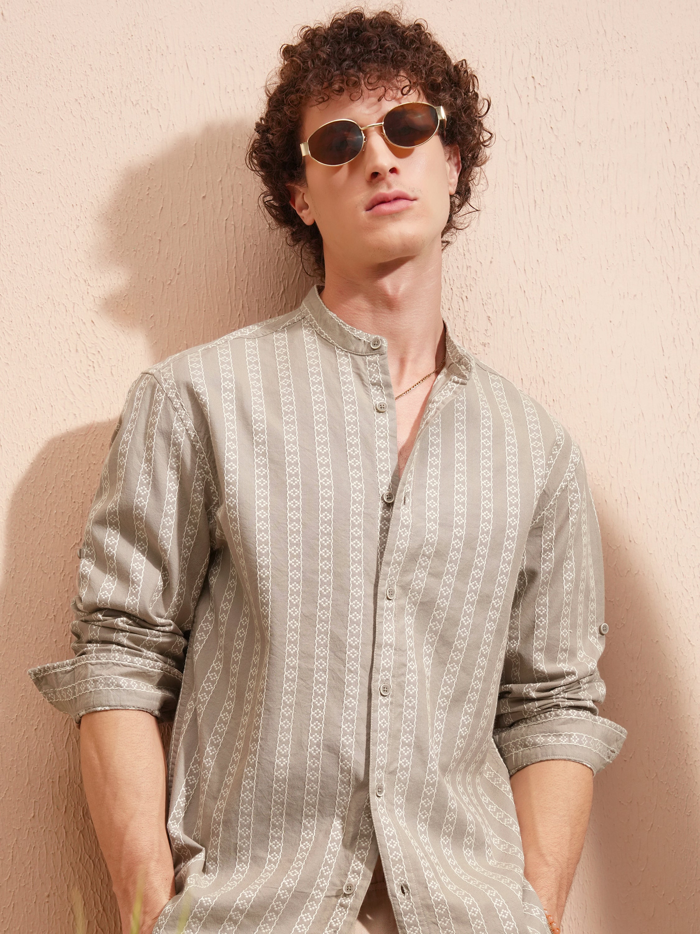 Highlander Men Beige Striped Relaxed Fit Casual Shirt - Beige - Image 1