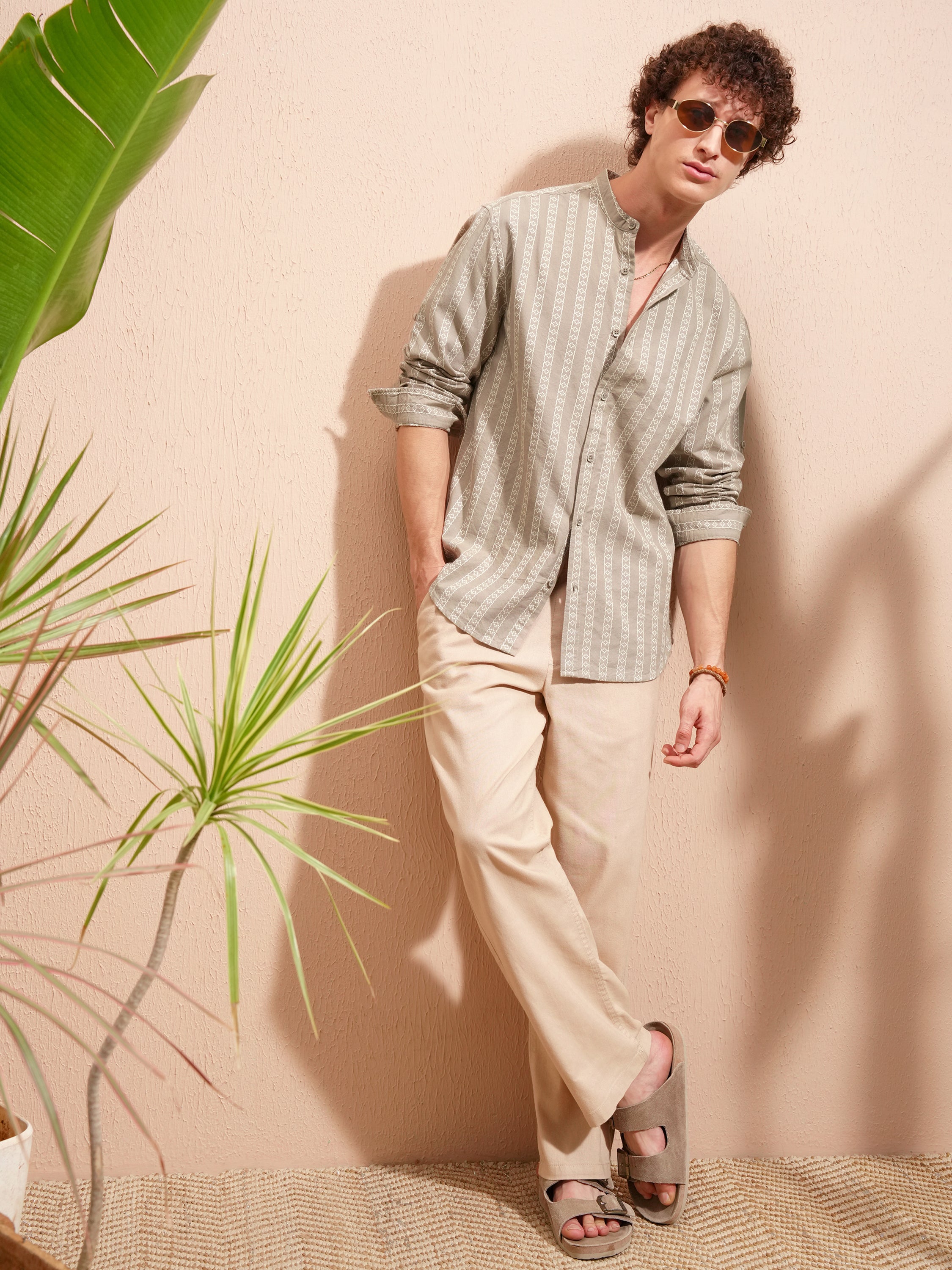 Highlander Men Beige Striped Relaxed Fit Casual Shirt - Beige - Image 2